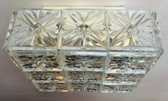 1970s German Kinkeldey Crystal Facetted Glass Flush Mount Ceiling Light