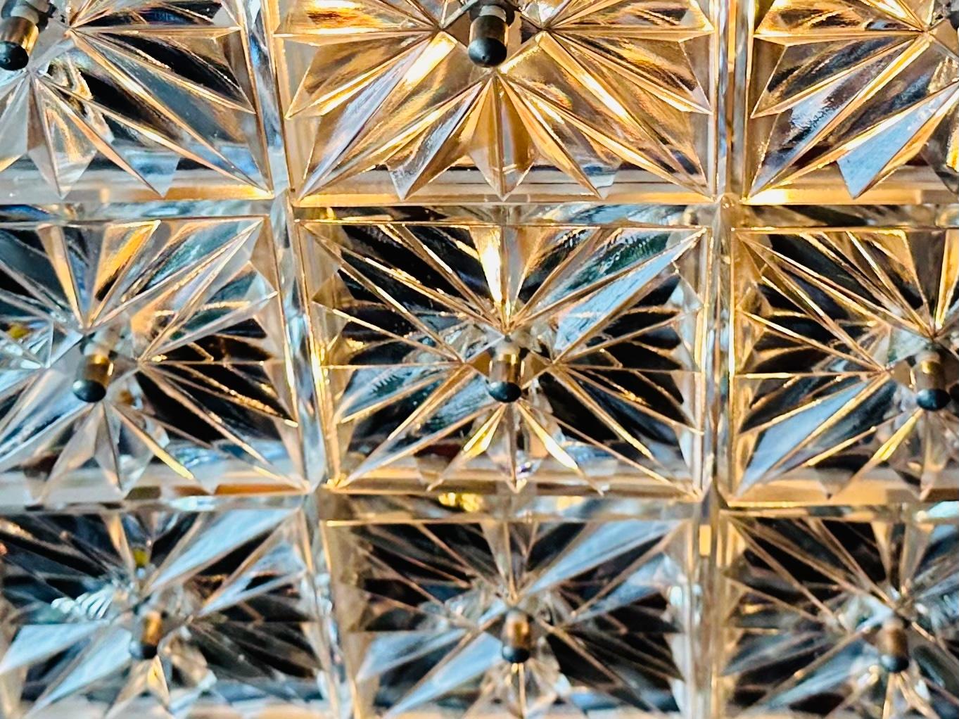 Metallo Plafoniera a incasso in cristallo sfaccettato di Kinkeldey degli anni '70
