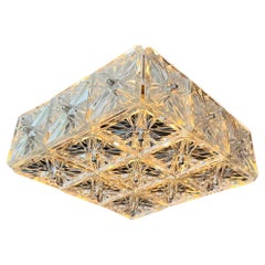 1970s German Kinkeldey Crystal Facetted Prism Glass Flush Mount Ceiling Light