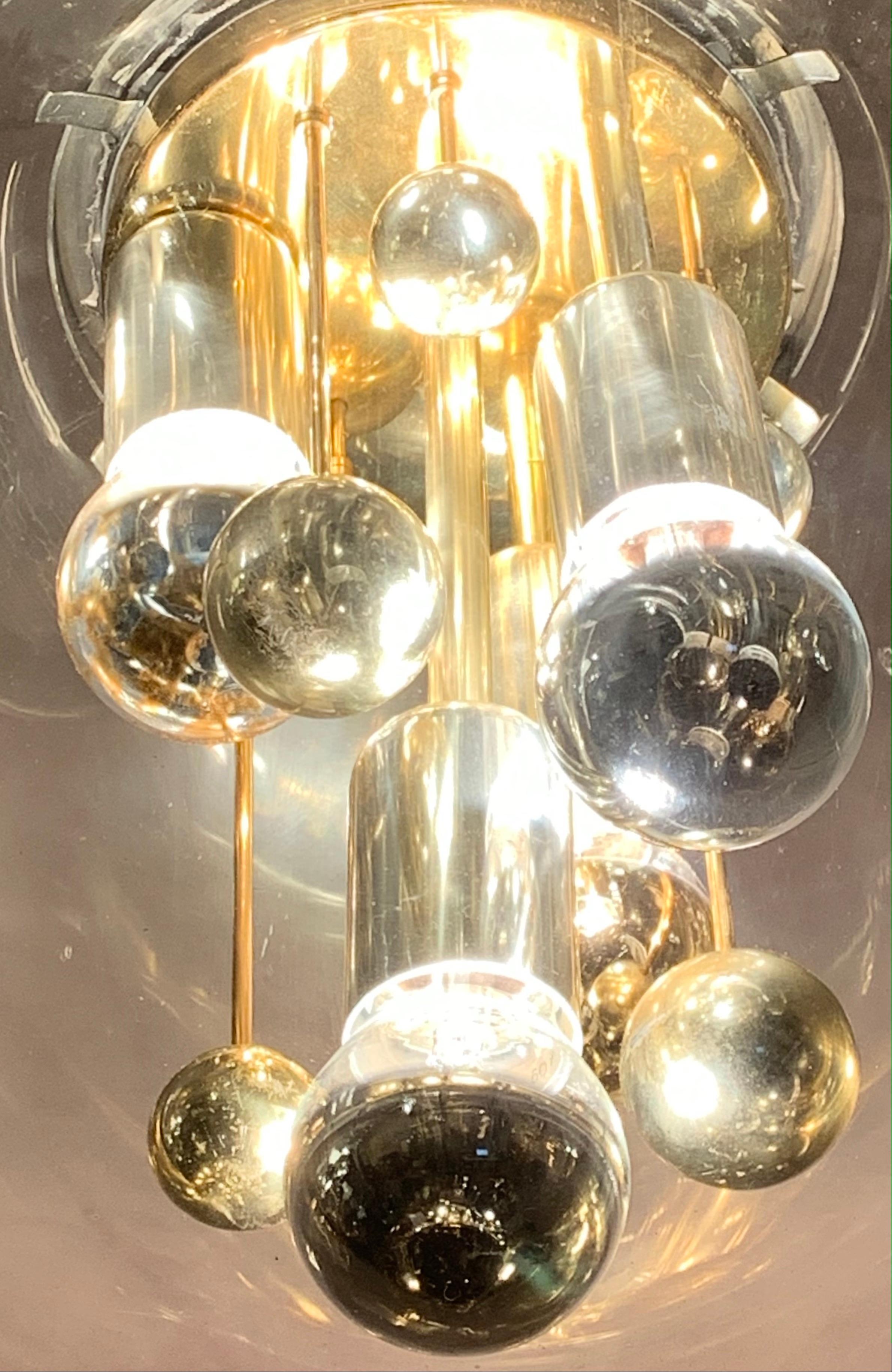 1970s German Large Doria Leuchten Smoked Globe Glass & Brass Pendant Light 5