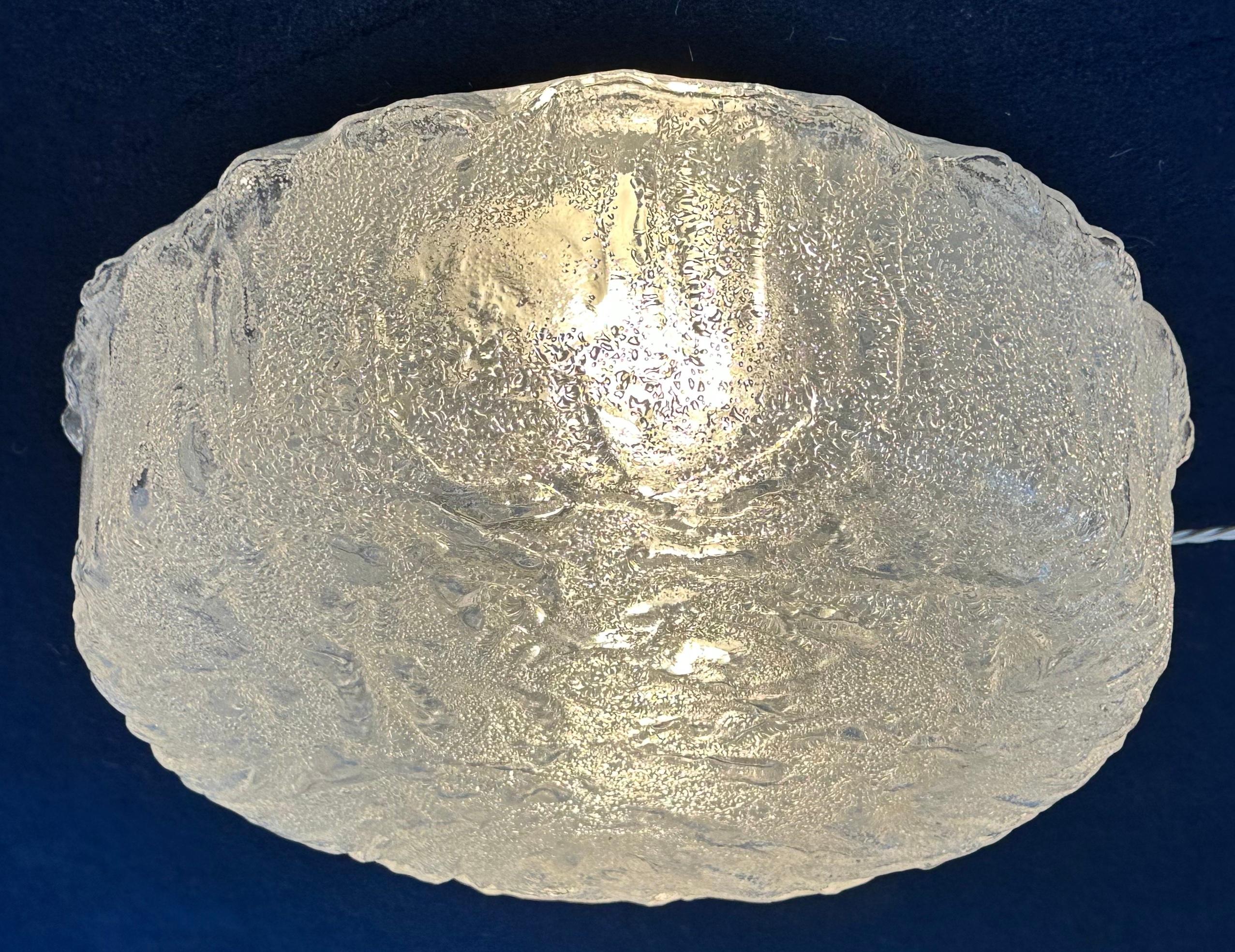 1970s German Limburg Textured Iced-Glass Flush Mount Ceiling or Wall Light For Sale 4