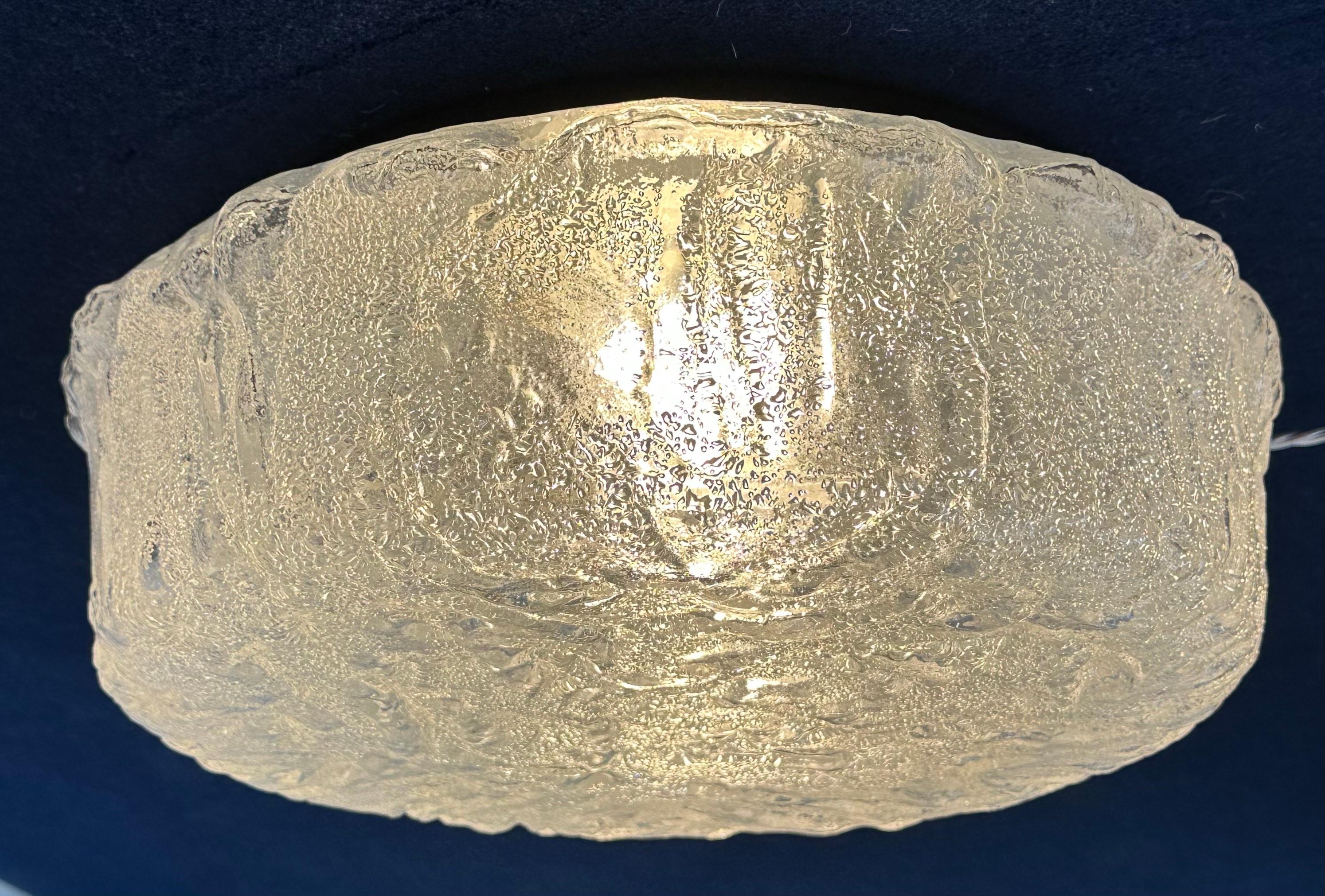 1970s German Limburg Textured Iced-Glass Flush Mount Ceiling or Wall Light For Sale 5