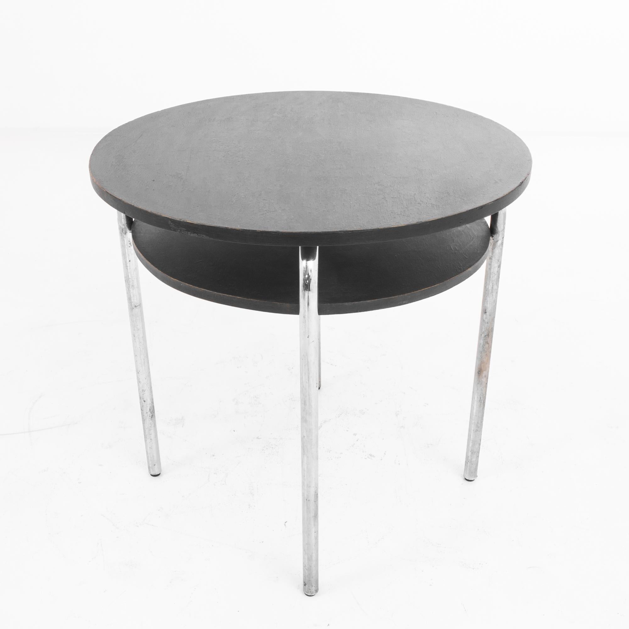 1970s German Metal Round Side Table with Wooden Top 1