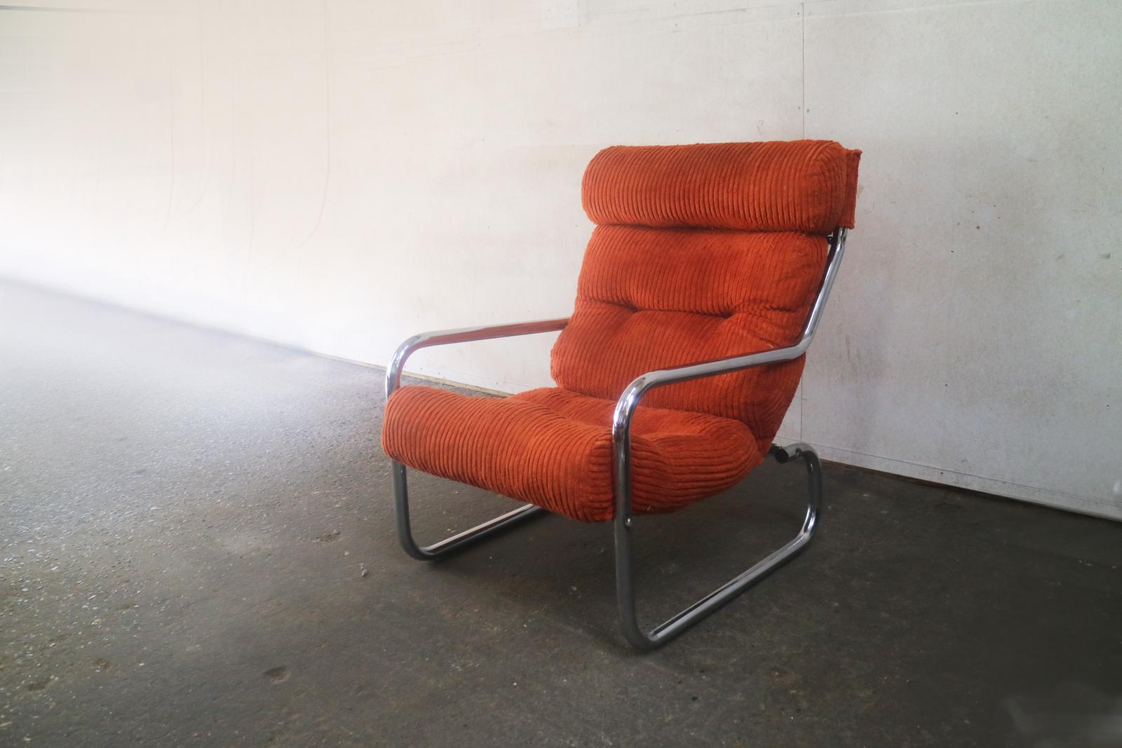 Mid-Century Modern 1970s German Midcentury Lounge Chair Upholstered in the Original Bright Orange