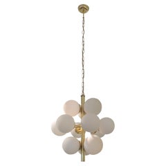 1970s German Molecular Chandelier with 12 Opal Glass Globes