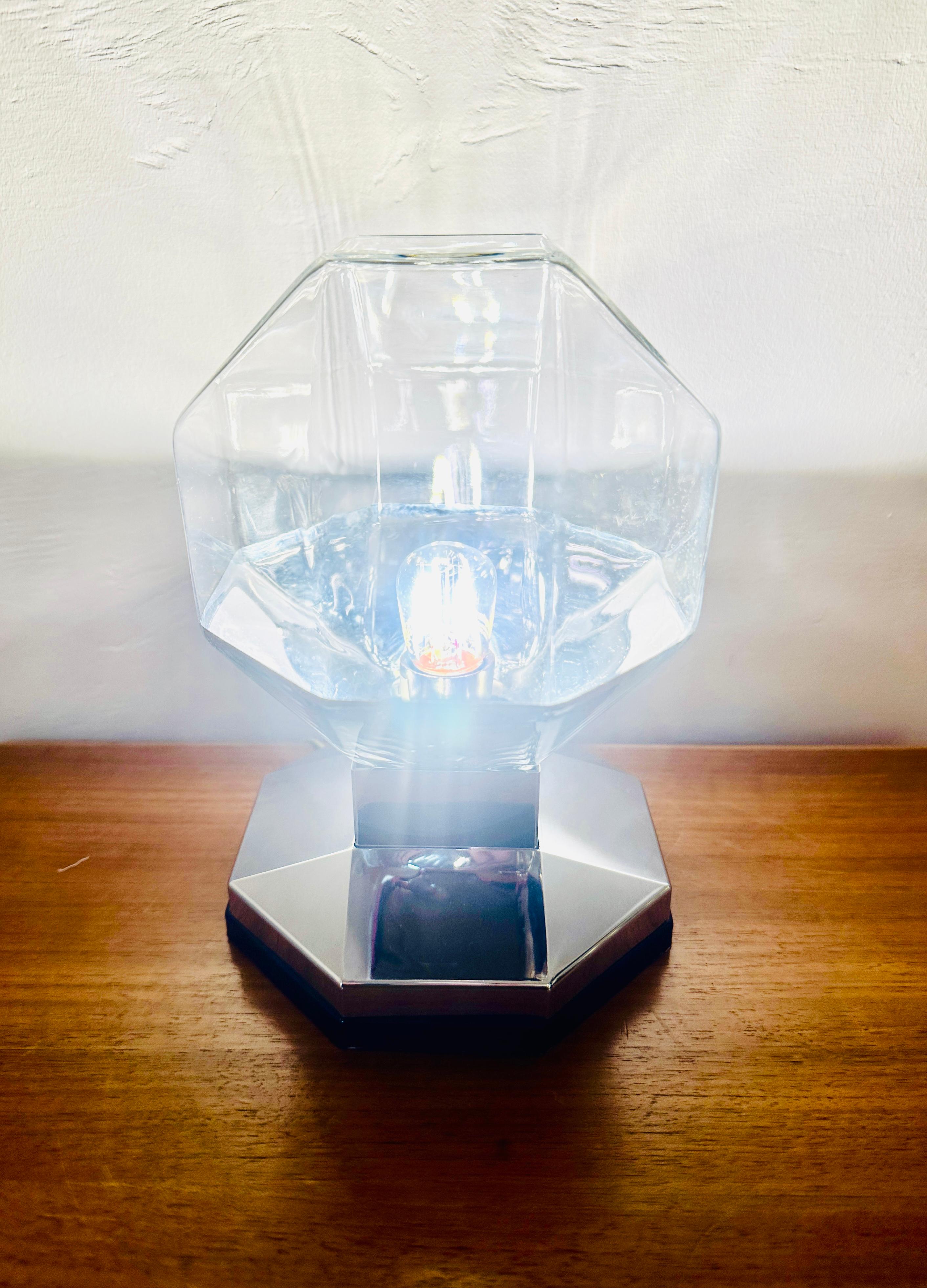 Space Age 1970s German Motoko Ishii for Staff Leuchten Hexagonal Glass Table Lamp For Sale