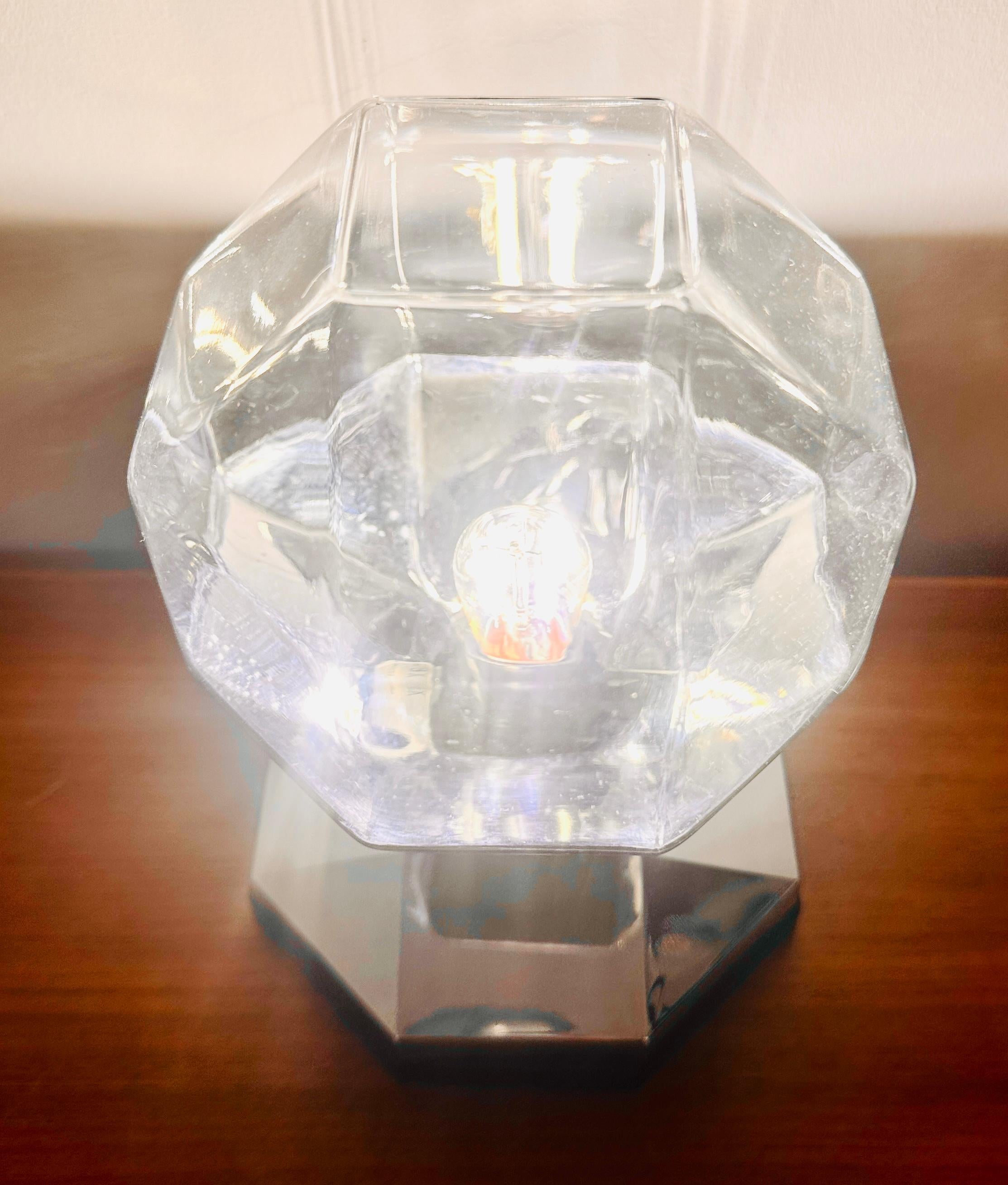 Molded 1970s German Motoko Ishii for Staff Leuchten Hexagonal Glass Table Lamp For Sale