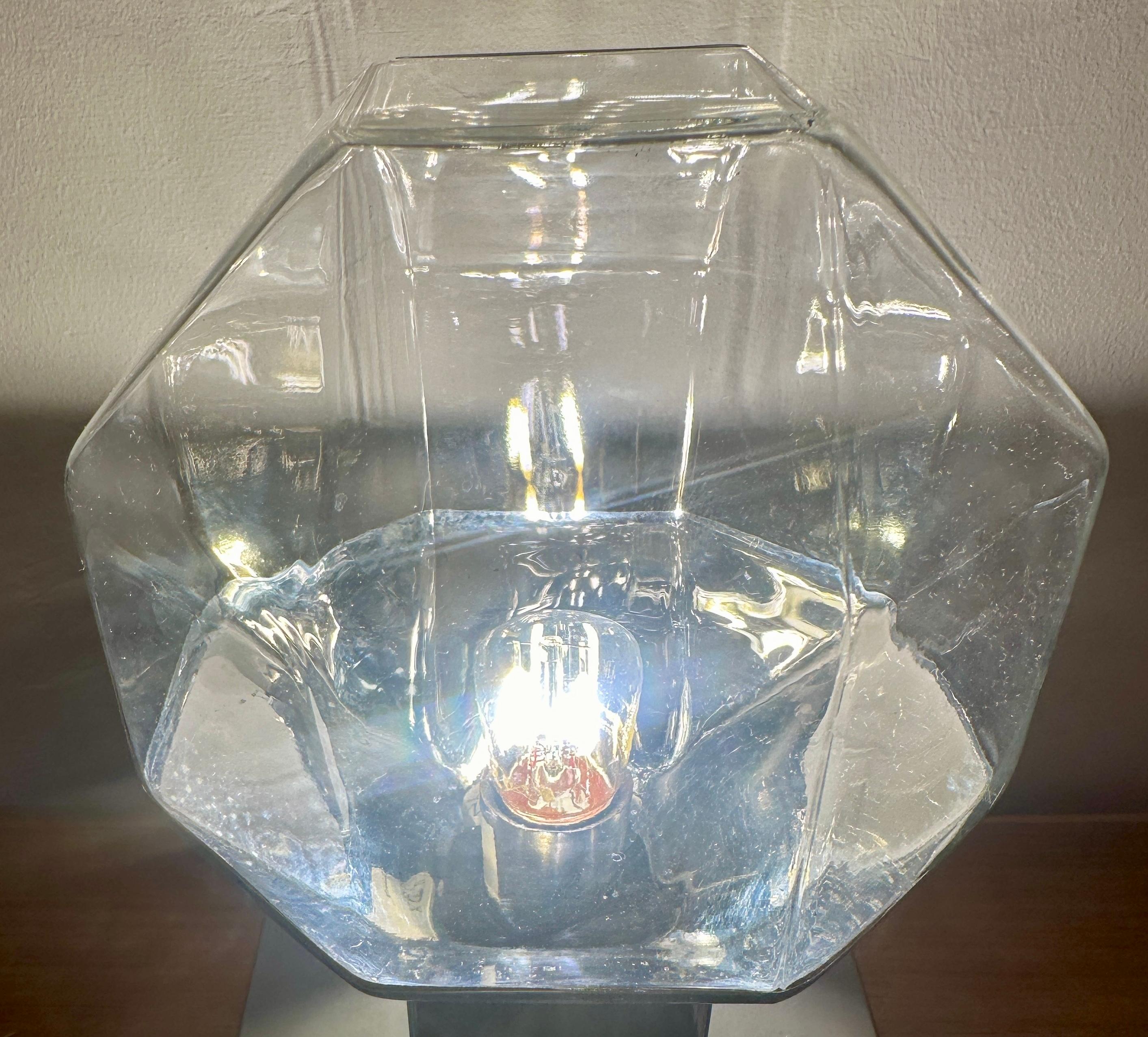 Metal 1970s German Motoko Ishii for Staff Leuchten Hexagonal Glass Table Lamp For Sale