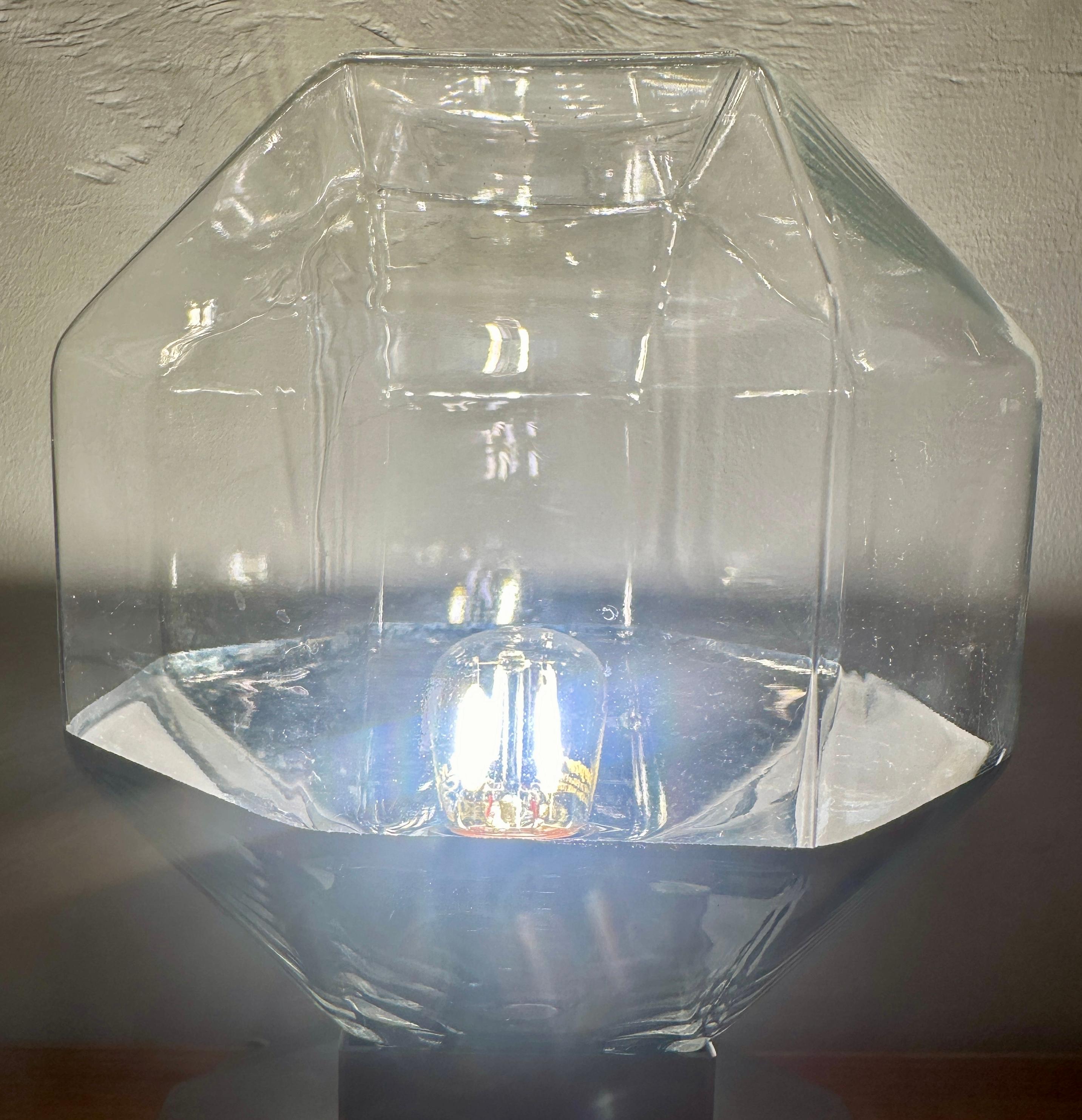 1970s German Motoko Ishii for Staff Leuchten Hexagonal Glass Table Lamp For Sale 1