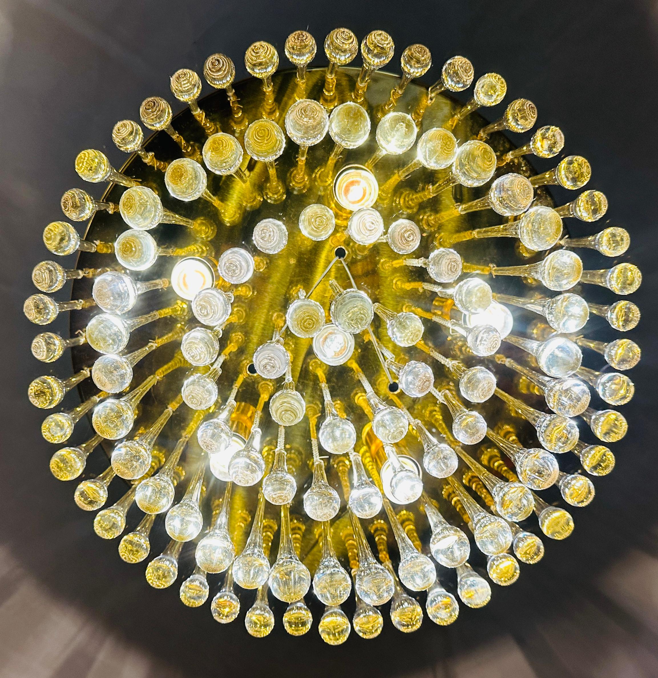 1970s German Murano Glass Tear Drop & Brass Flush Mount by Christoph Palme en vente 2