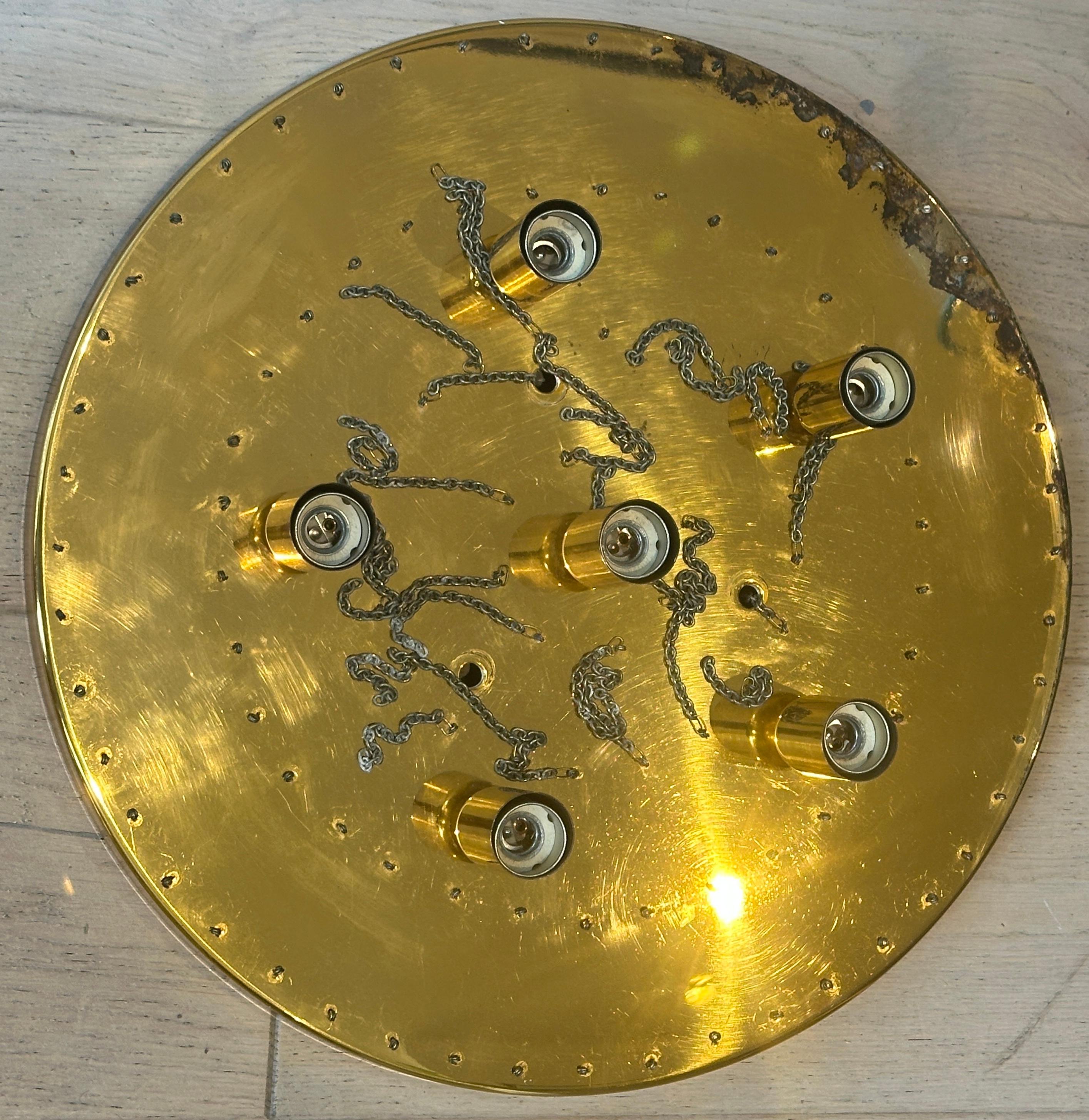 1970s German Murano Glass Tear Drop & Brass Flush Mount by Christoph Palme en vente 12
