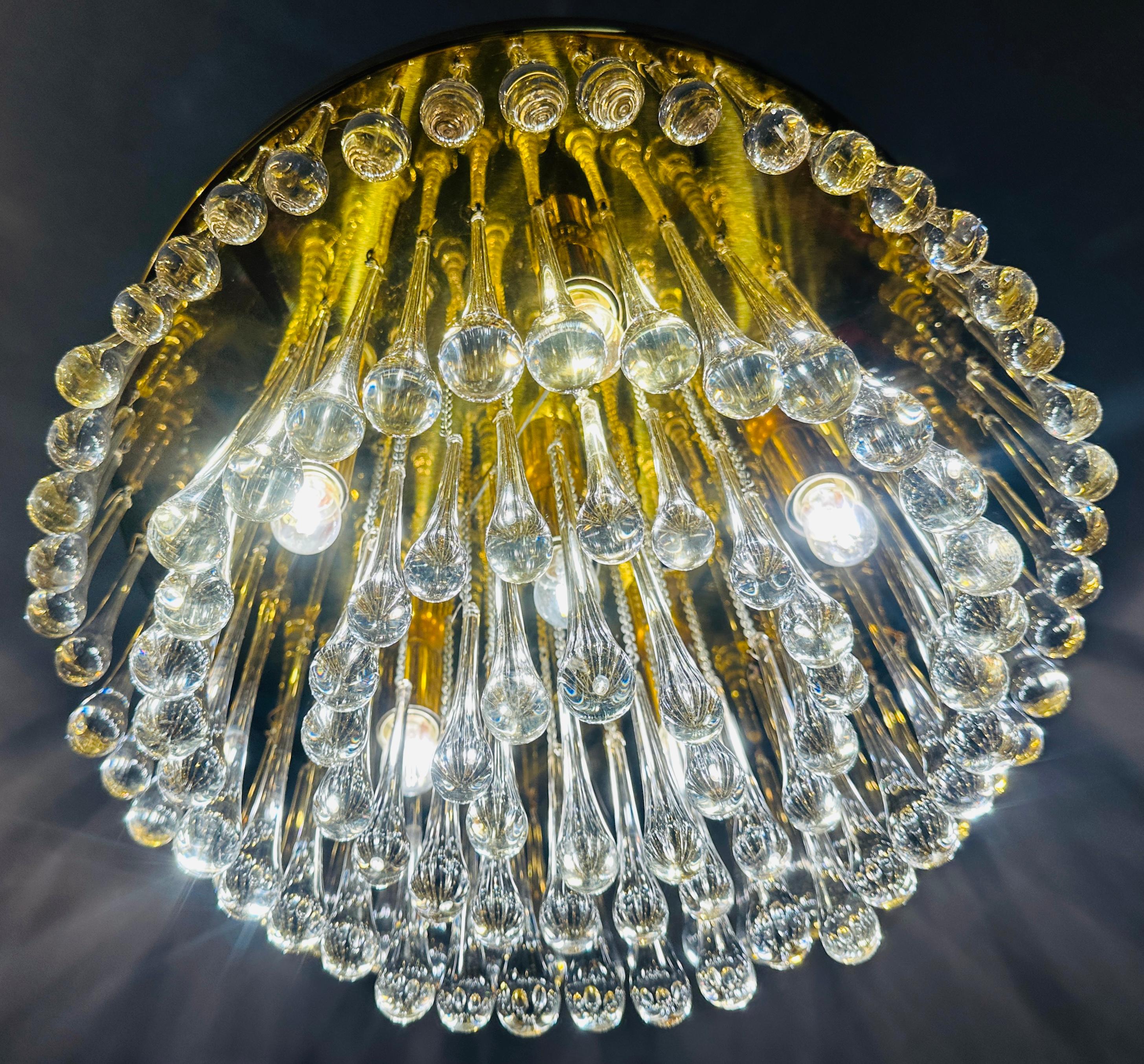 1970s German Murano Glass Tear Drop & Brass Flush Mount by Christoph Palme Bon état - En vente à London, England