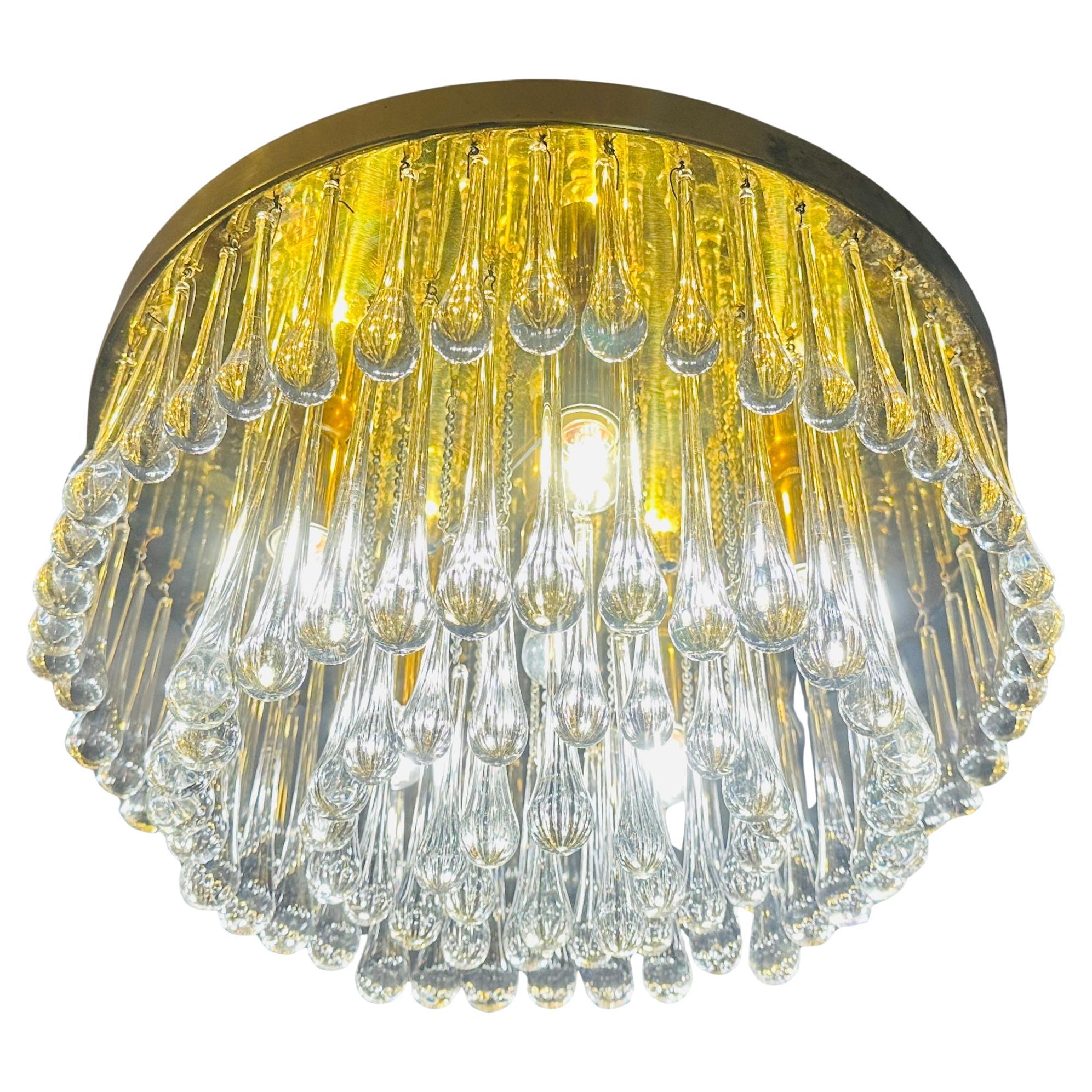 1970s German Murano Glass Tear Drop & Brass Flush Mount by Christoph Palme en vente