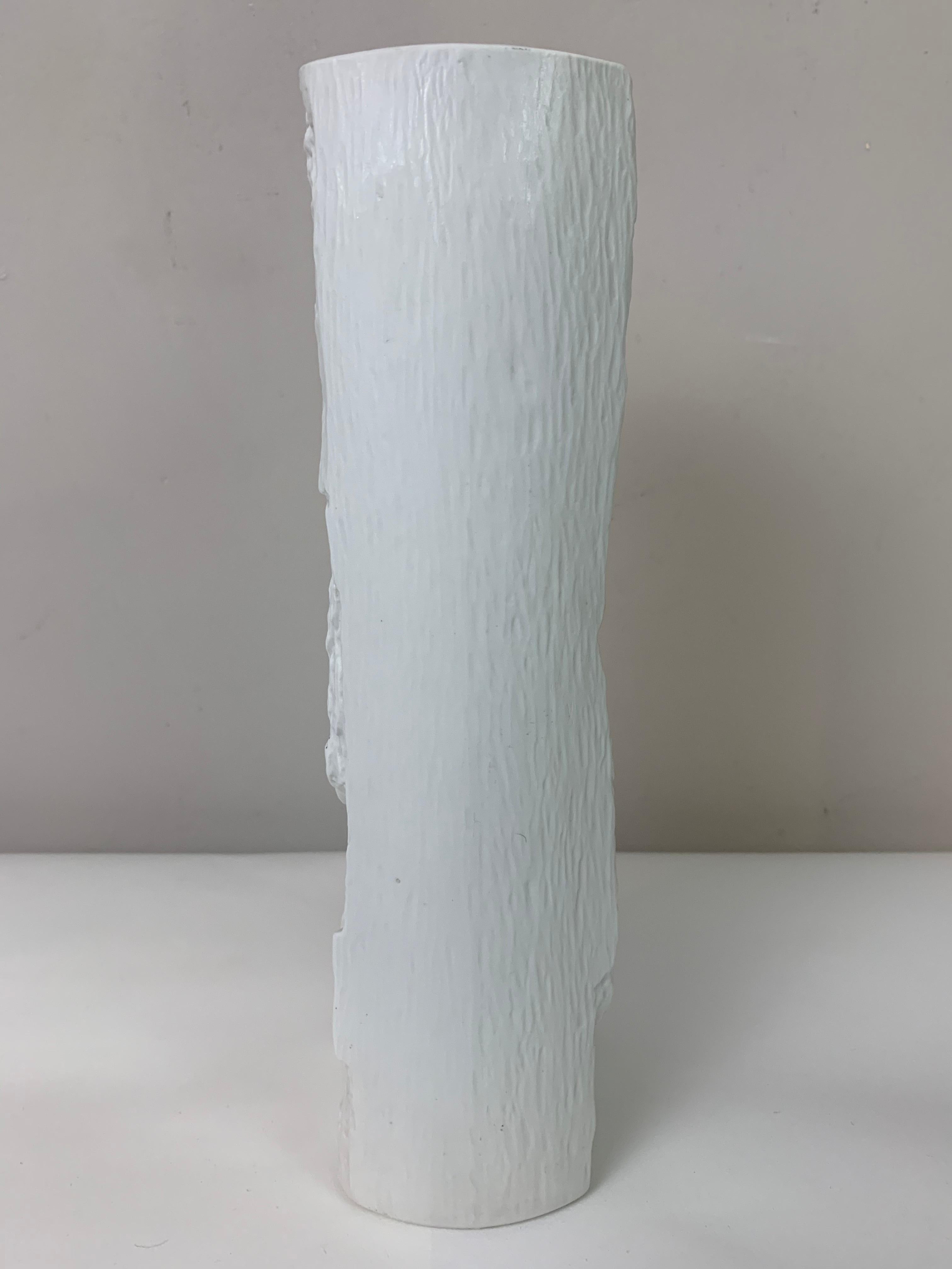 Mid-Century Modern 1970s German Op Art 'Bark' Matt White Bisque Porcelain Bareuther Vase