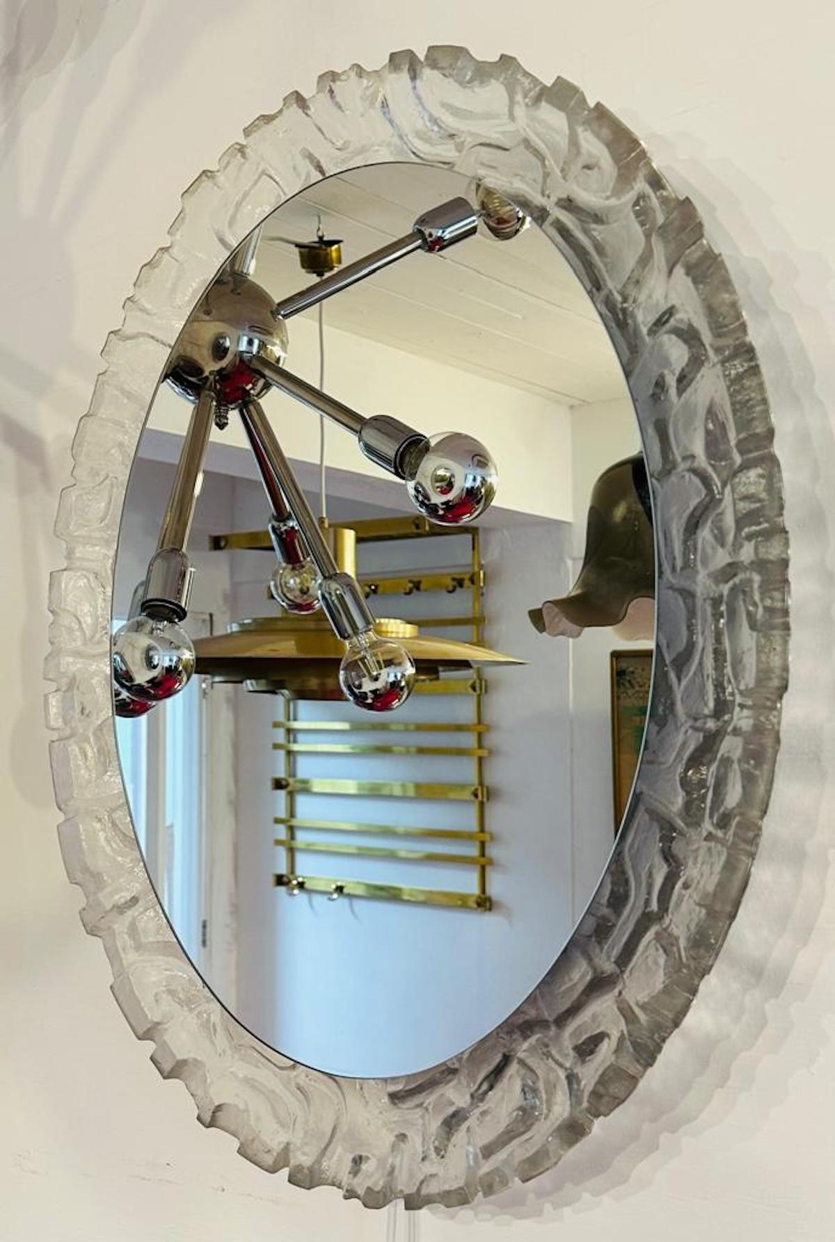 1970s German Oval Erco Back lit Illuminated Lucite Mirrored Glass Wall Mirror For Sale 7