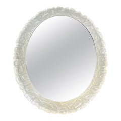 1970s German Oval Erco Back lit Illuminated Lucite Mirrored Glass Wall Mirror