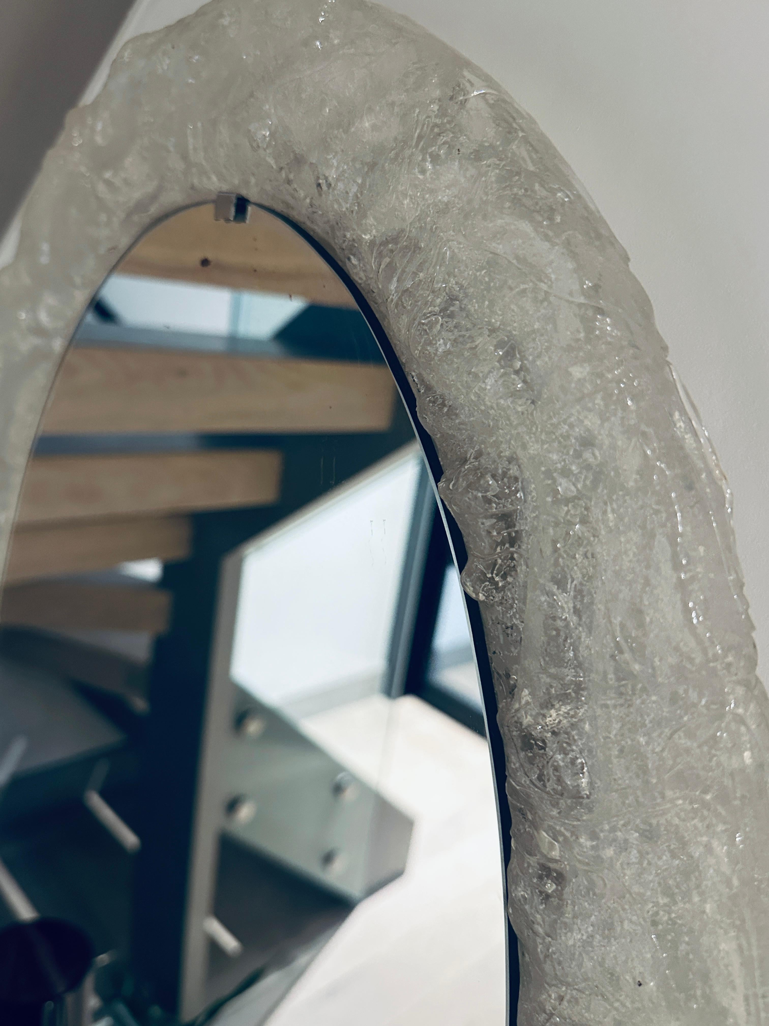1970s German Oval Frosted-Iced Acrylic Framed Oval Glass Wall Hanging Mirror 7