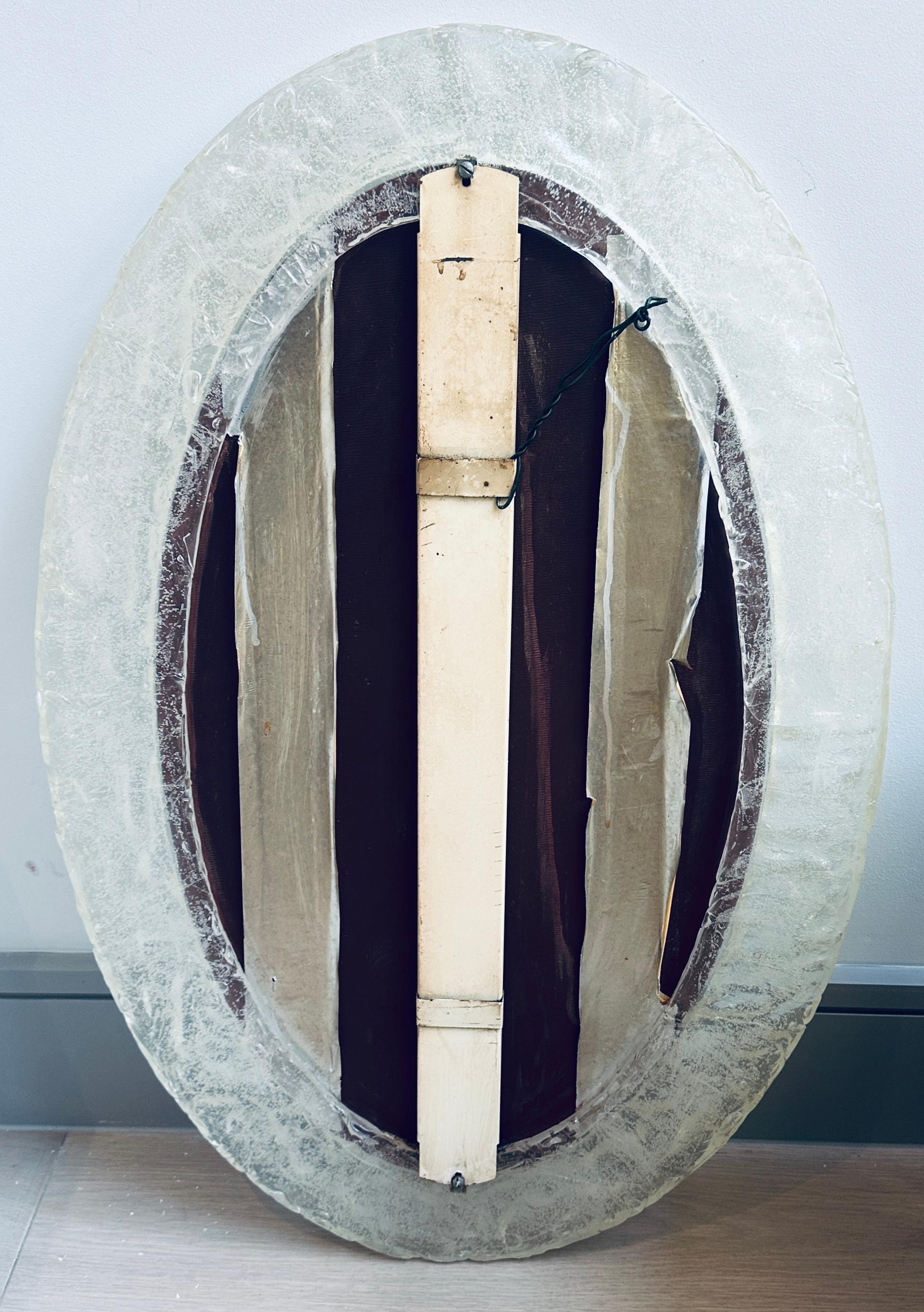 1970s German Oval Frosted-Iced Acrylic Framed Oval Glass Wall Hanging Mirror 10