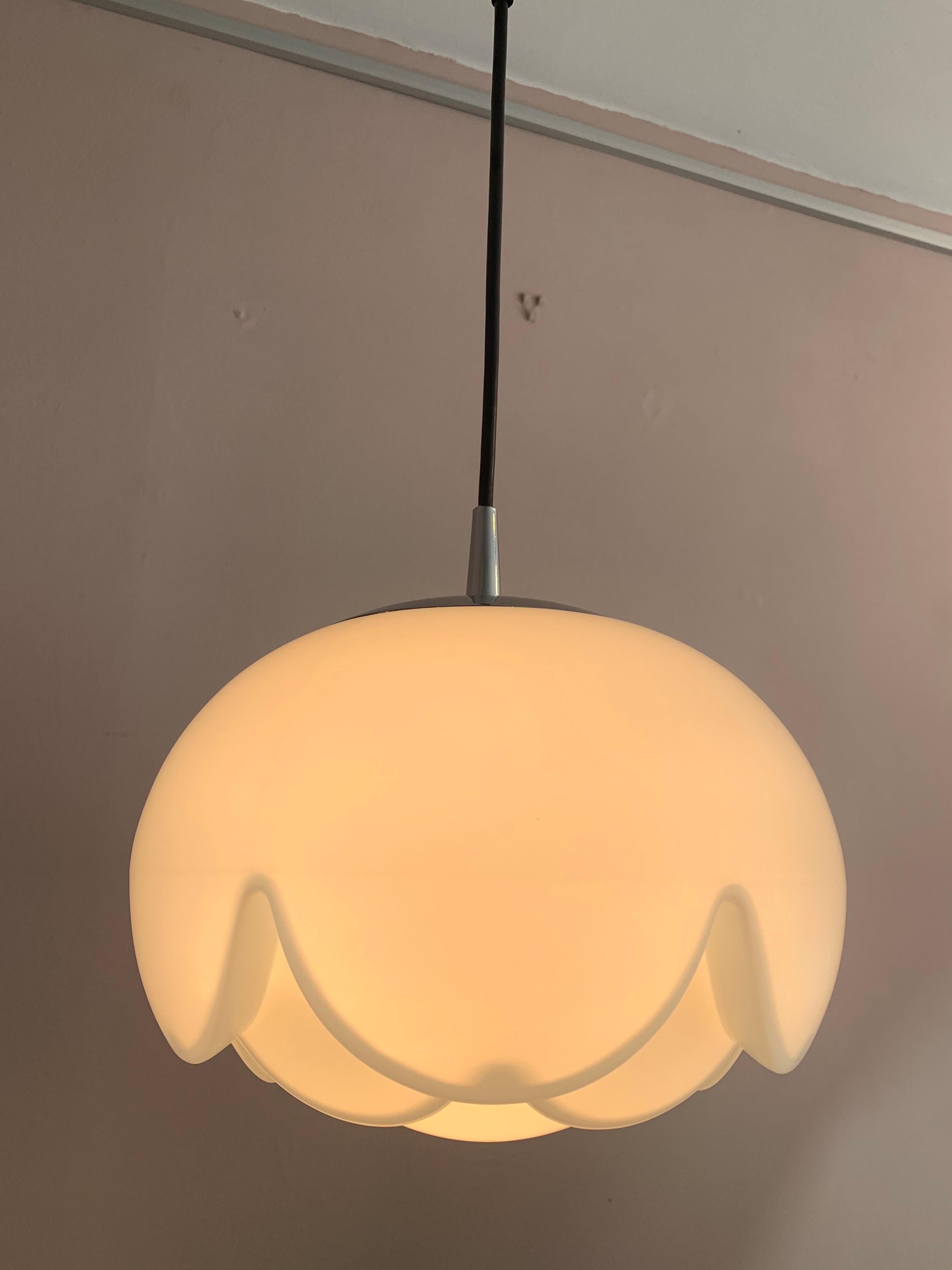 1970s German Peill & Putzler 'Artichoke' Opaline Hanging Pendant Light In Good Condition In London, GB