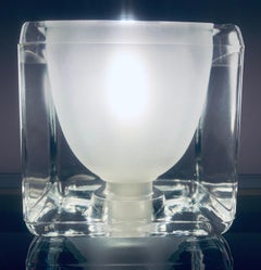 1970s German Peill & Putzler Clear & Frosted Cube Glass Interior Table Lamp