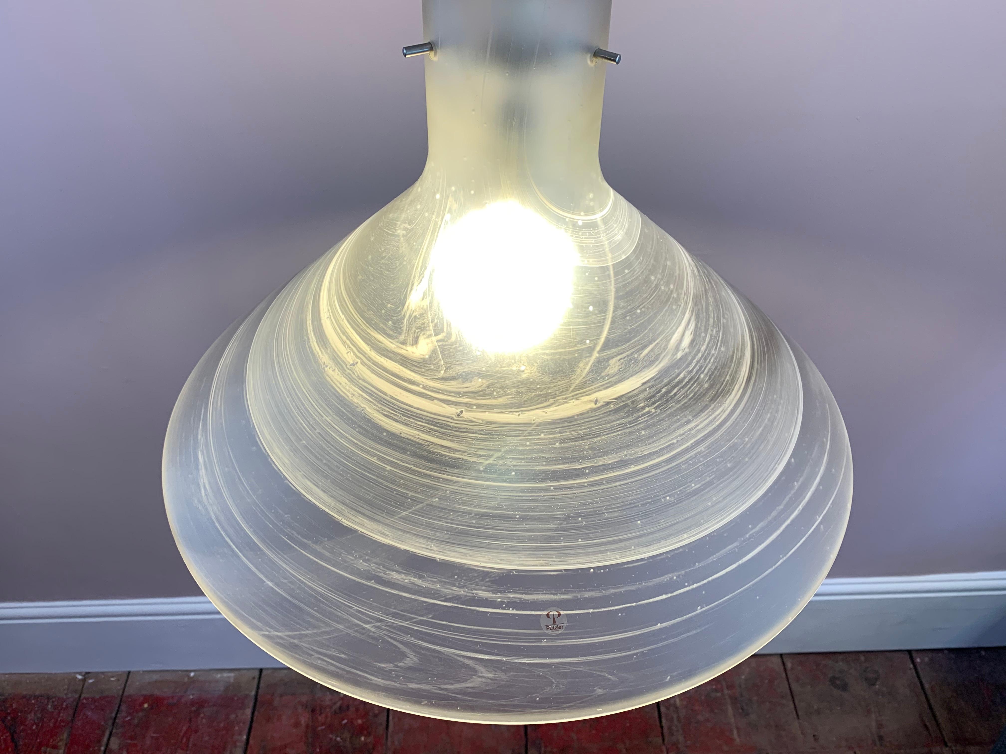 1970s German Peill & Putzler Conical Pulldown Opaque Glass Ceiling Hanging Light For Sale 4