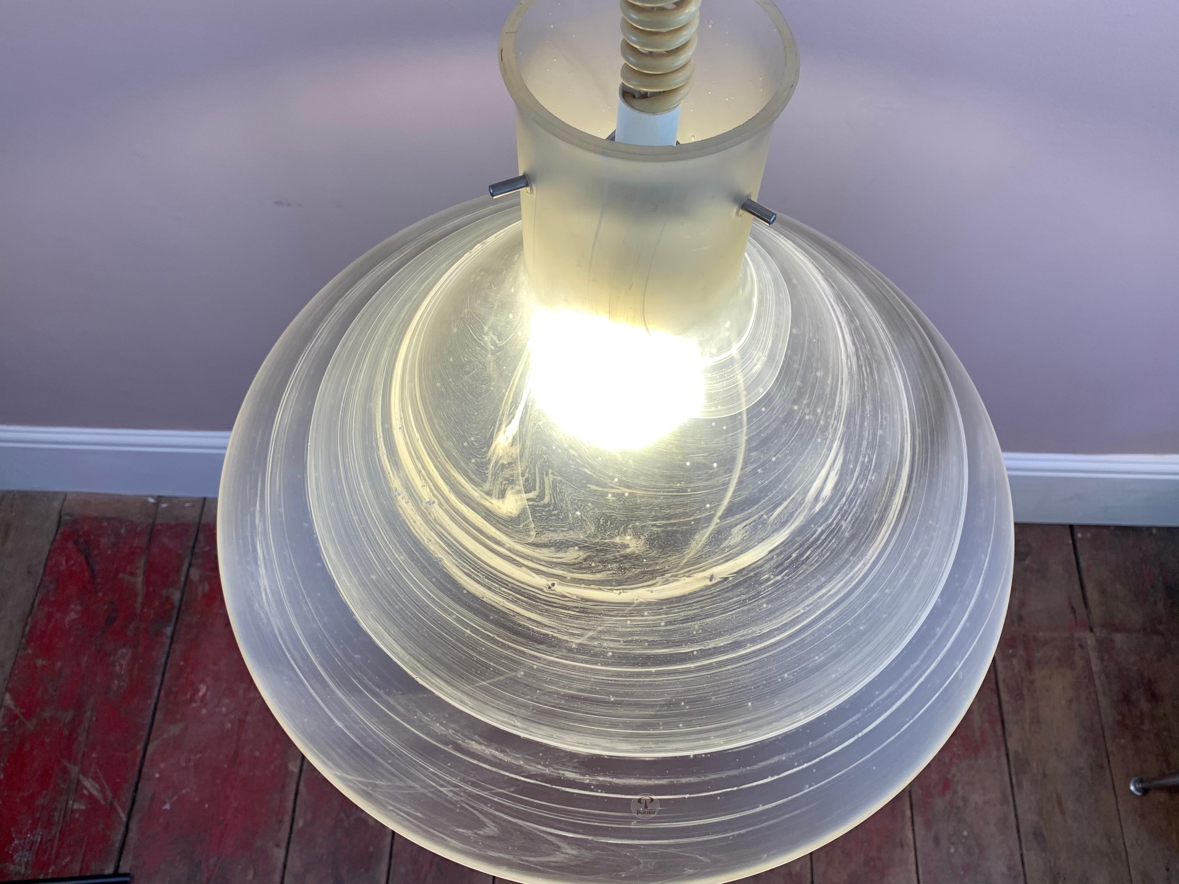1970s German Peill & Putzler Conical Pulldown Opaque Glass Ceiling Hanging Light For Sale 5