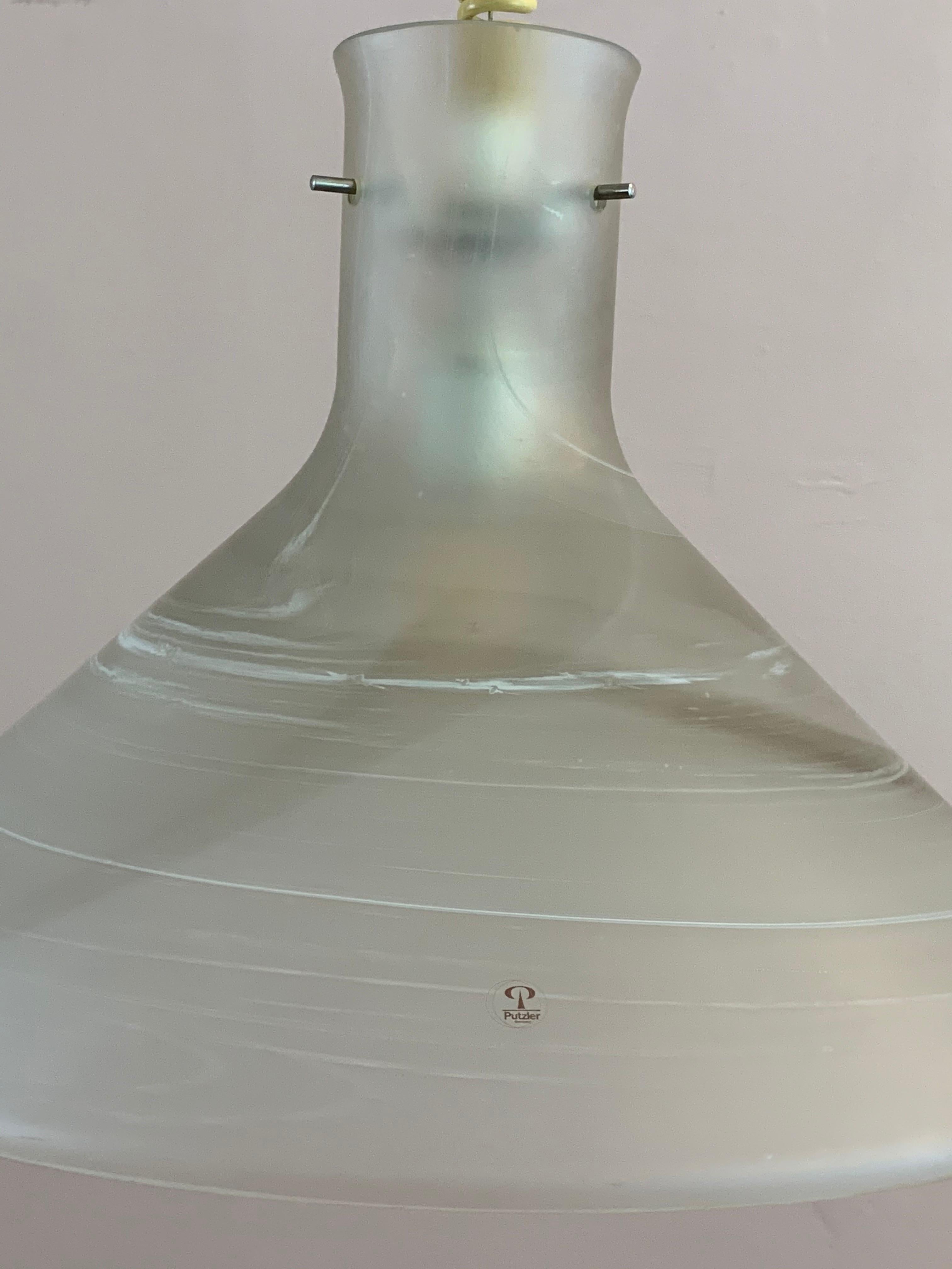 1970s German Peill & Putzler Conical Pulldown Opaque Glass Ceiling Hanging Light For Sale 13