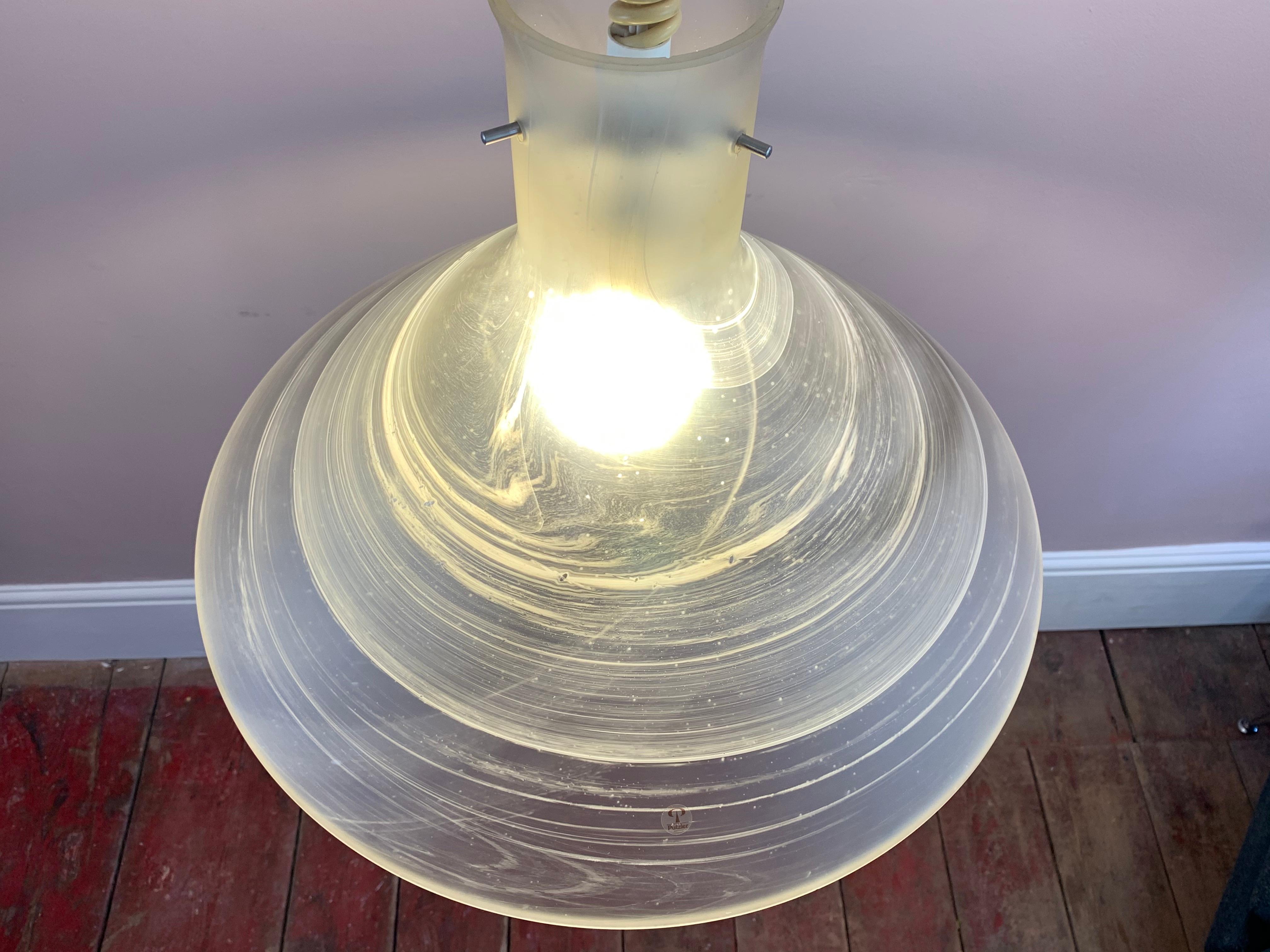 1970s German Peill & Putzler Conical Pulldown Opaque Glass Ceiling Hanging Light For Sale 1