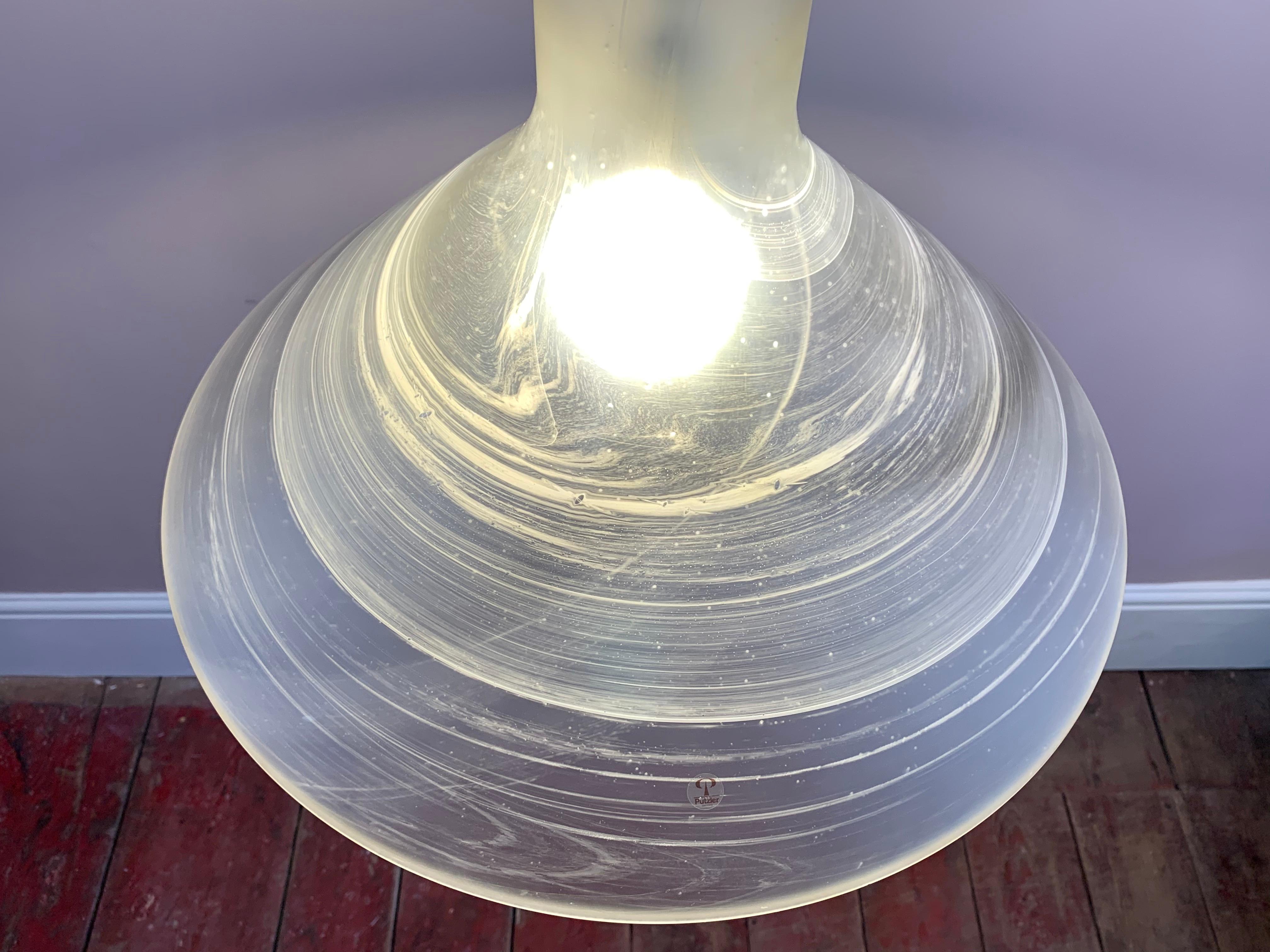 1970s German Peill & Putzler Conical Pulldown Opaque Glass Ceiling Hanging Light For Sale 3