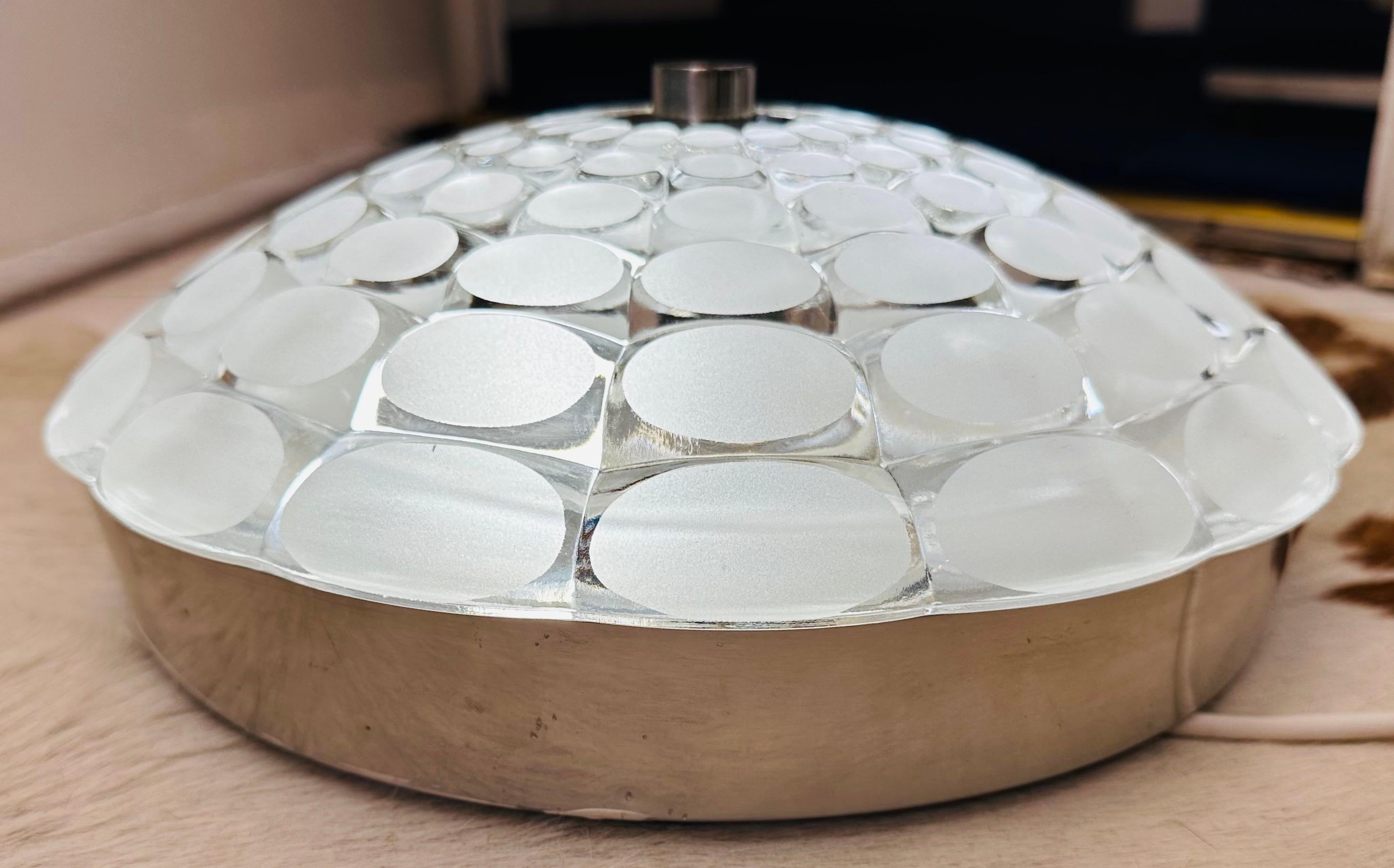Sandblasted 1970s German Peill & Putzler Flush Mount Circular Glass Ceiling or Wall Light
