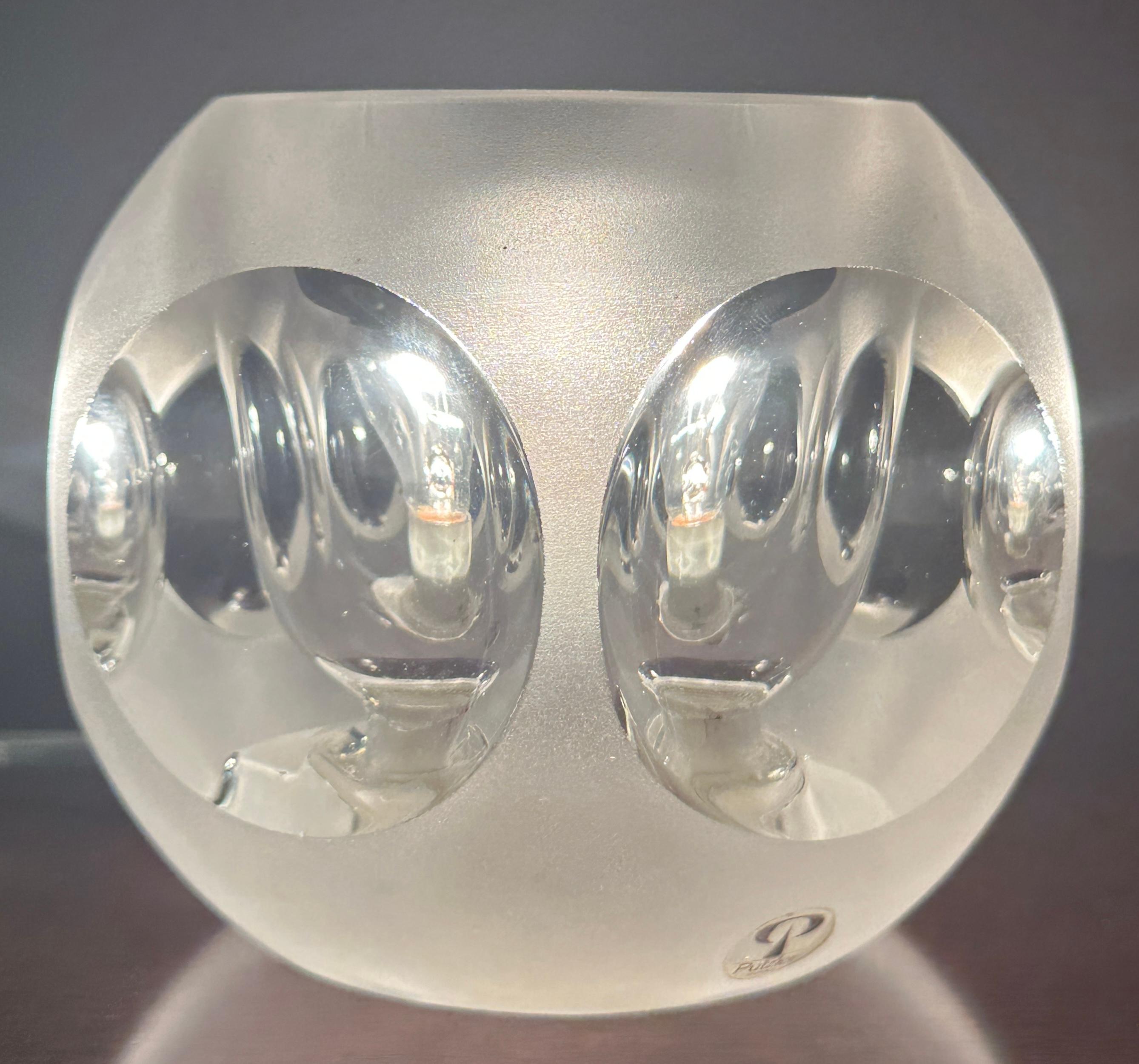 1970s German Peill & Putzler Frosted & Clear Convex Circular Glass Table Lamp For Sale 5