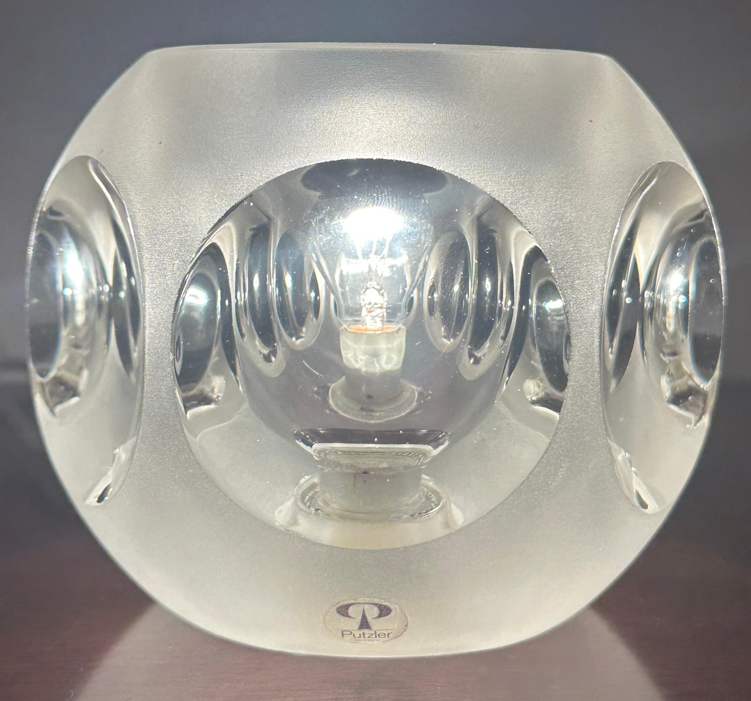 1970s German Peill & Putzler Frosted & Clear Convex Circular Glass Table Lamp For Sale 6