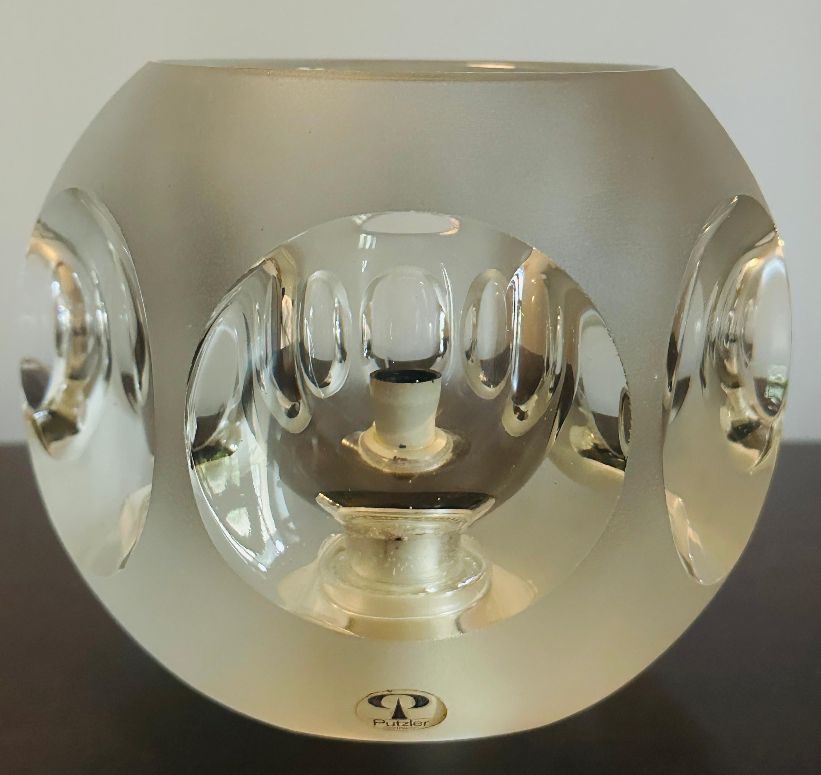 1970s German Peill & Putzler Frosted & Clear Convex Circular Glass Table Lamp For Sale 8