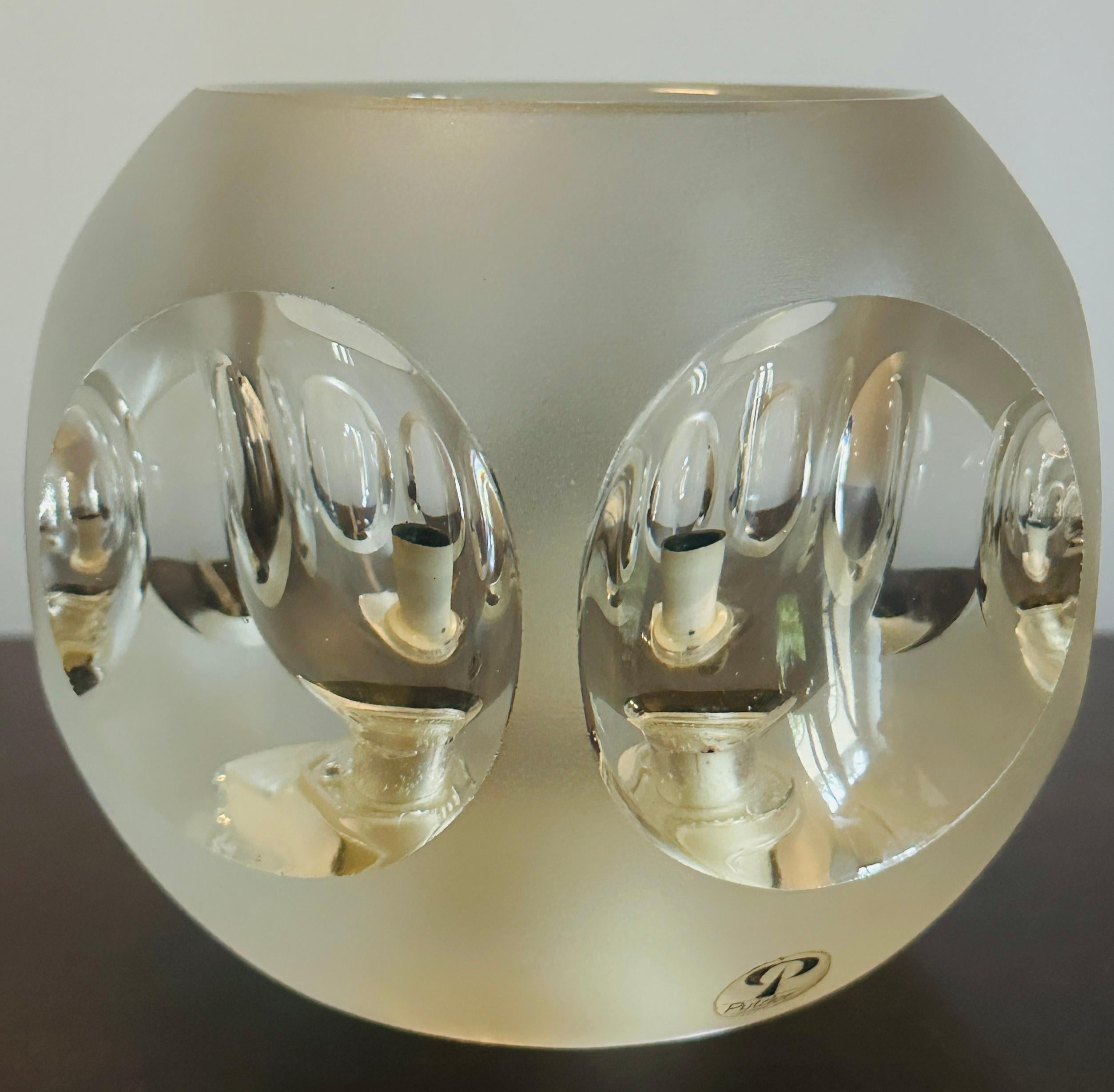 1970s German Peill & Putzler Frosted & Clear Convex Circular Glass Table Lamp For Sale 9