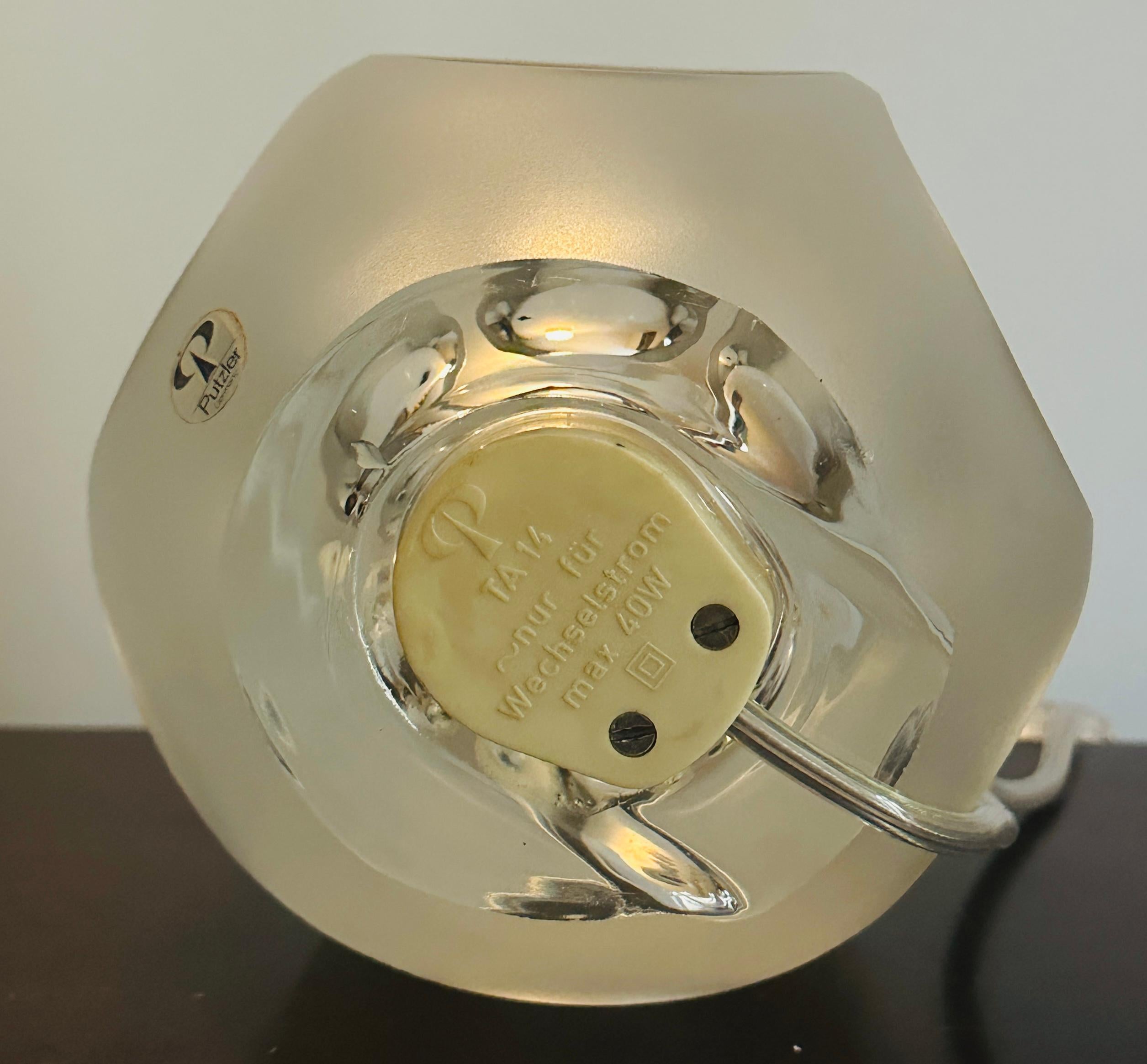1970s German Peill & Putzler Frosted & Clear Convex Circular Glass Table Lamp For Sale 12