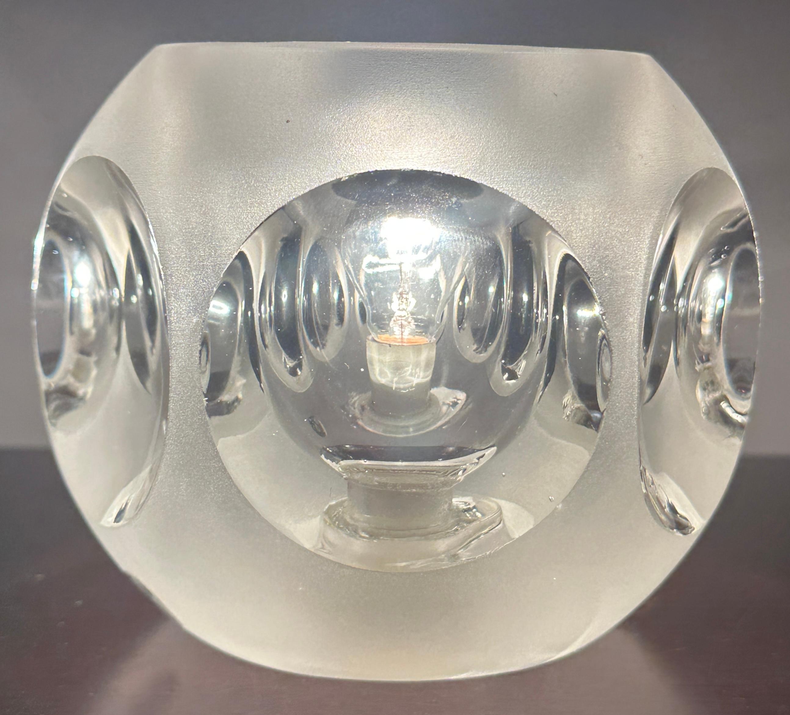 Space Age 1970s German Peill & Putzler Frosted & Clear Convex Circular Glass Table Lamp For Sale
