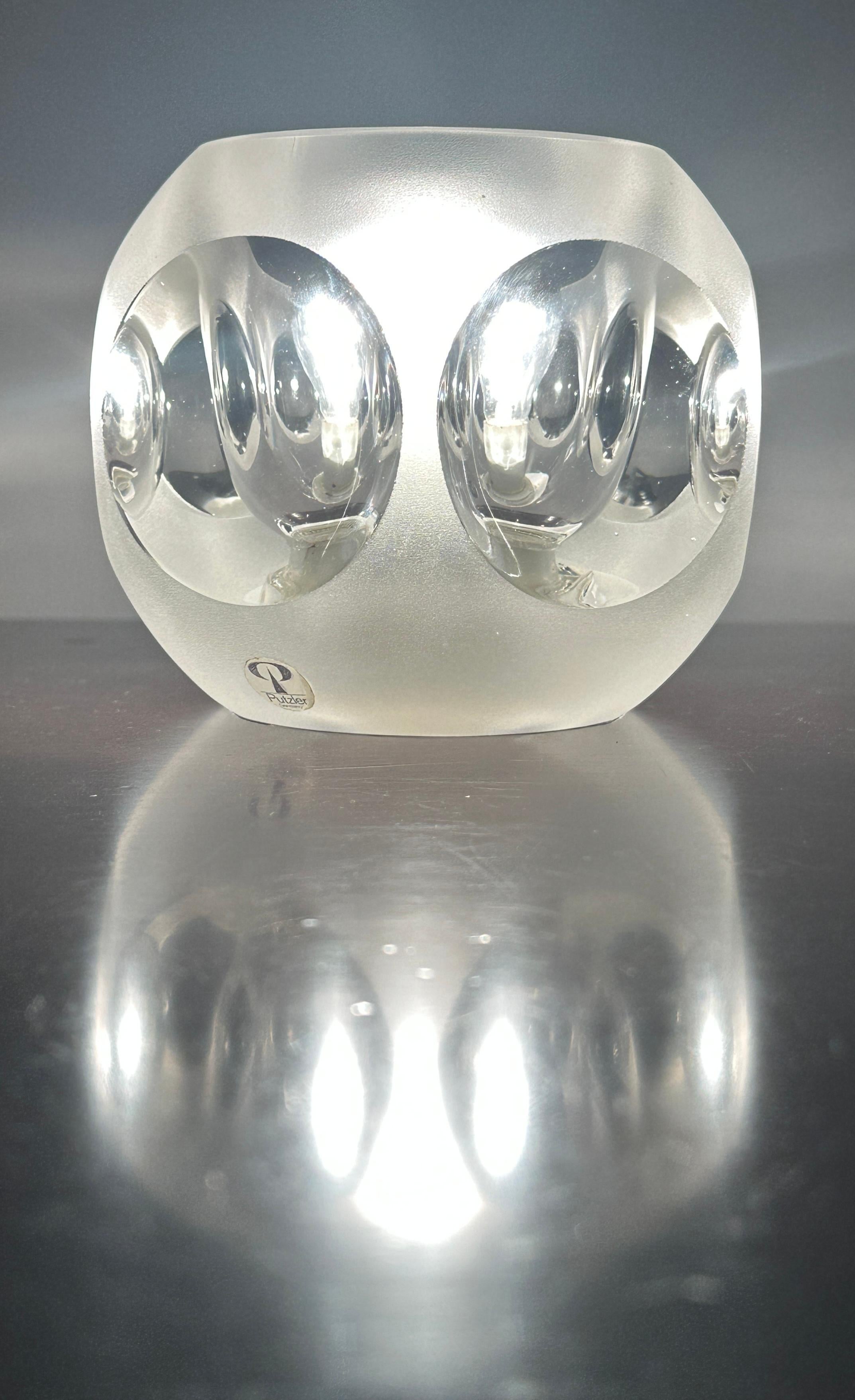 20th Century 1970s German Peill & Putzler Frosted & Clear Convex Circular Glass Table Lamp For Sale
