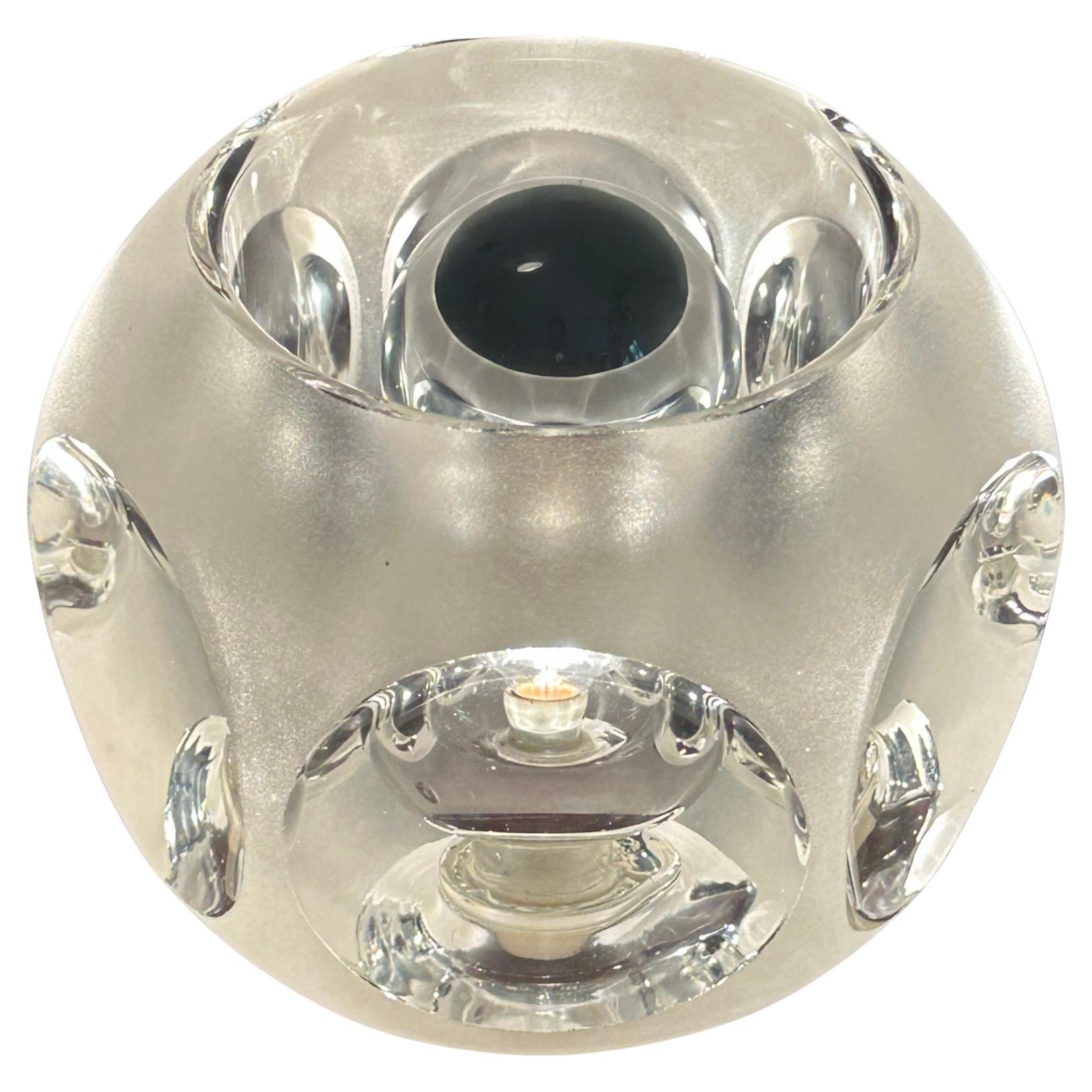 1970s German Peill & Putzler Frosted & Clear Convex Circular Glass Table Lamp For Sale
