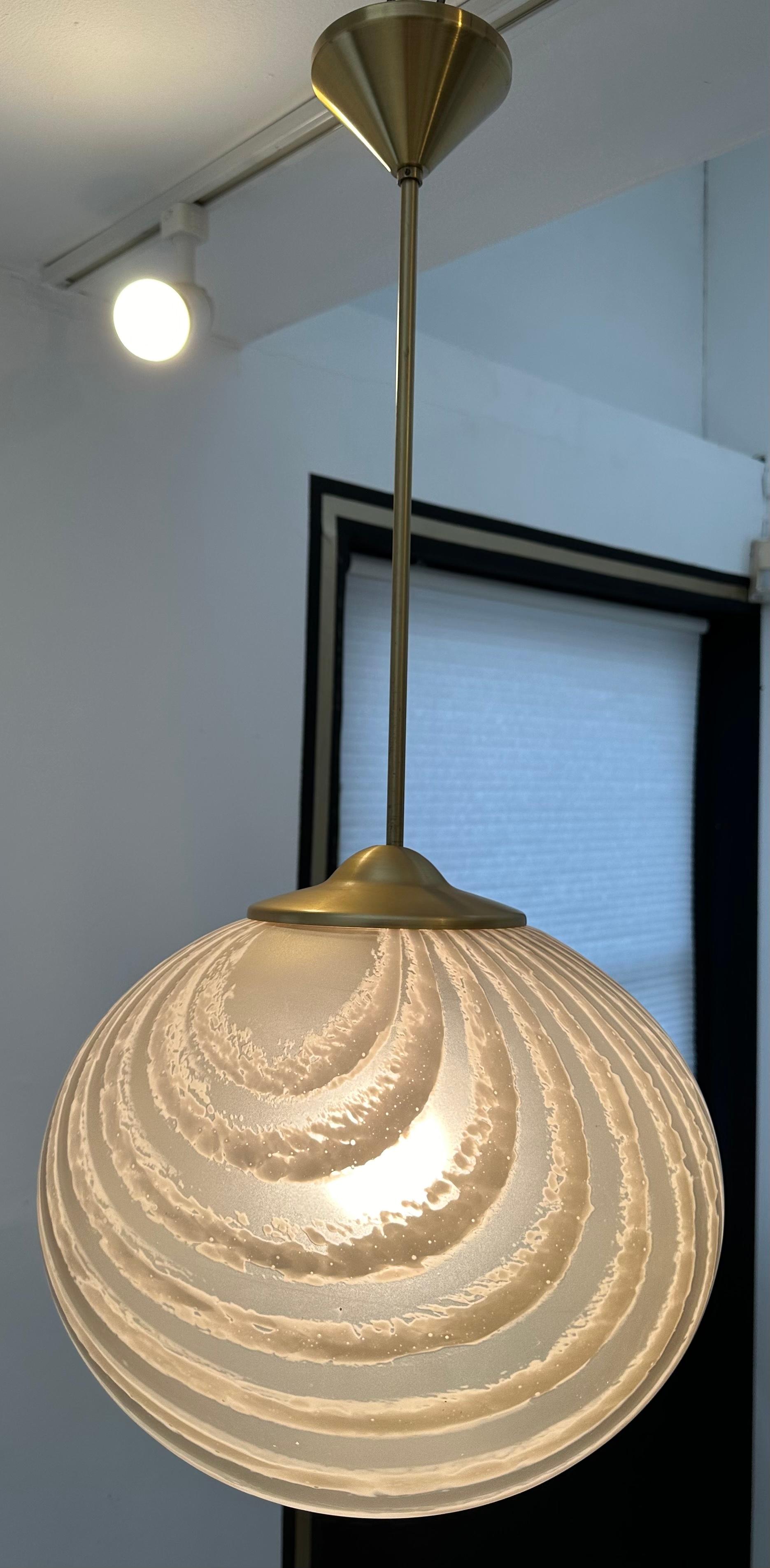 1970s German Peill & Putzler Gold Tinted Striped Satin Glass Hanging Light For Sale 3