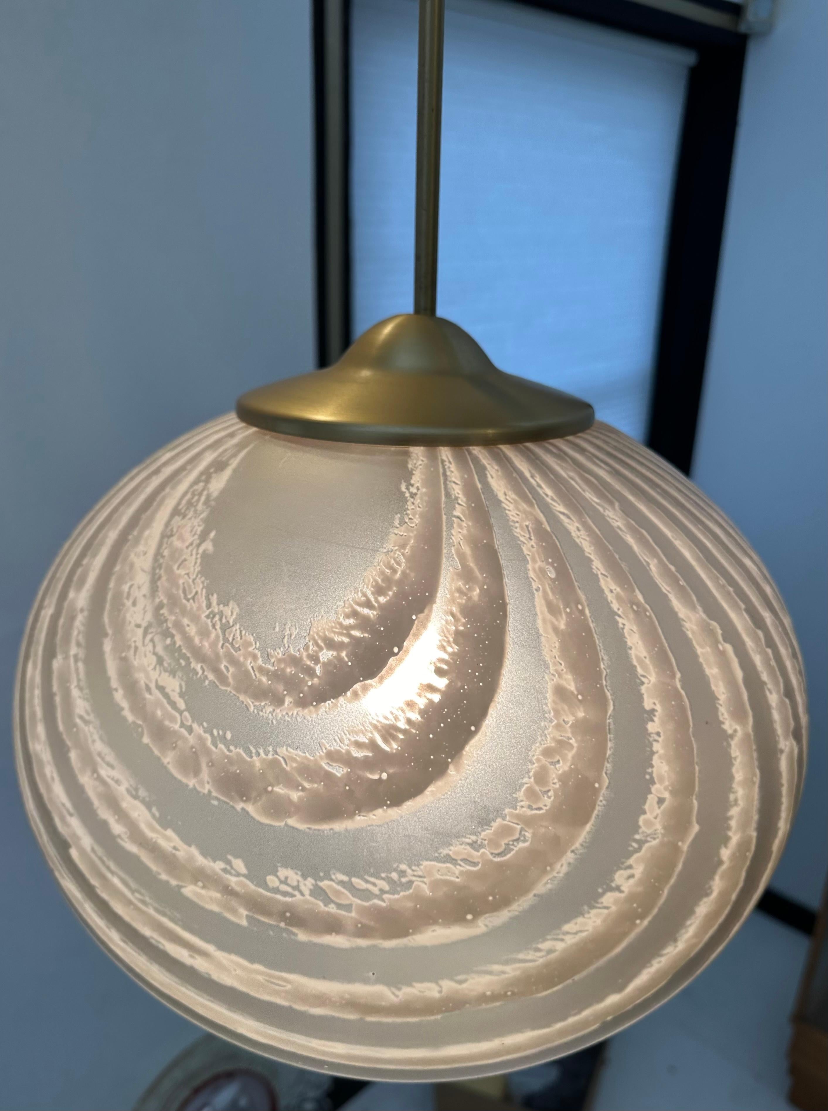 1970s German Peill & Putzler Gold Tinted Striped Satin Glass Hanging Light For Sale 4