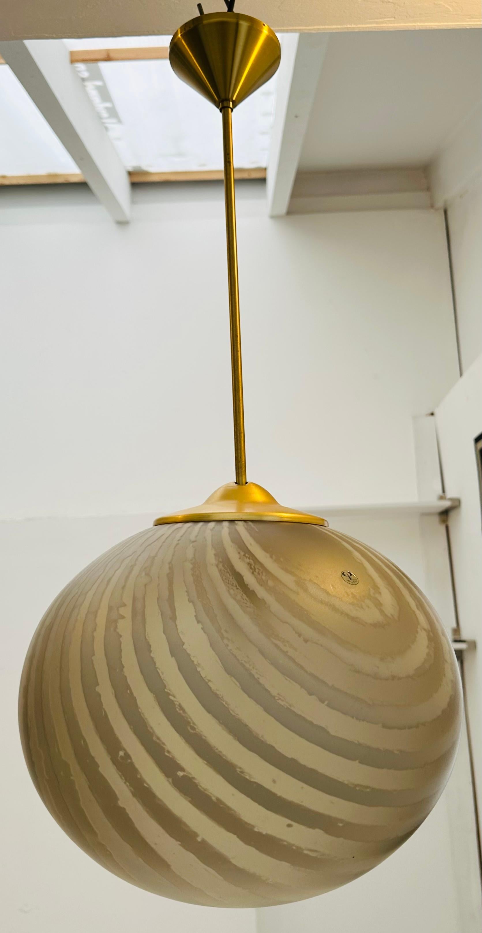 1970s German Peill & Putzler Gold Tinted Striped Satin Glass Hanging Light For Sale 5