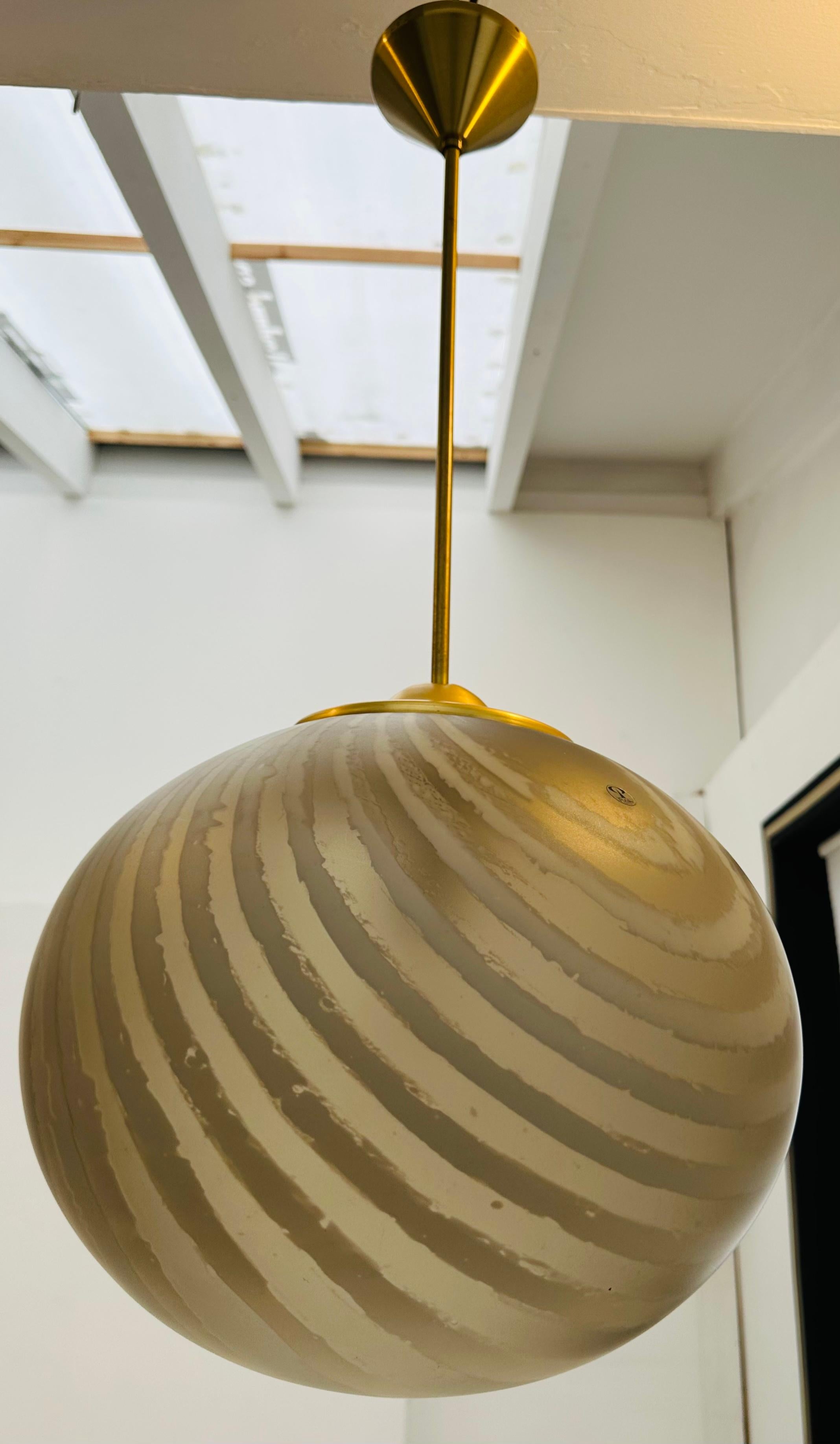 1970s German Peill & Putzler Gold Tinted Striped Satin Glass Hanging Light For Sale 6