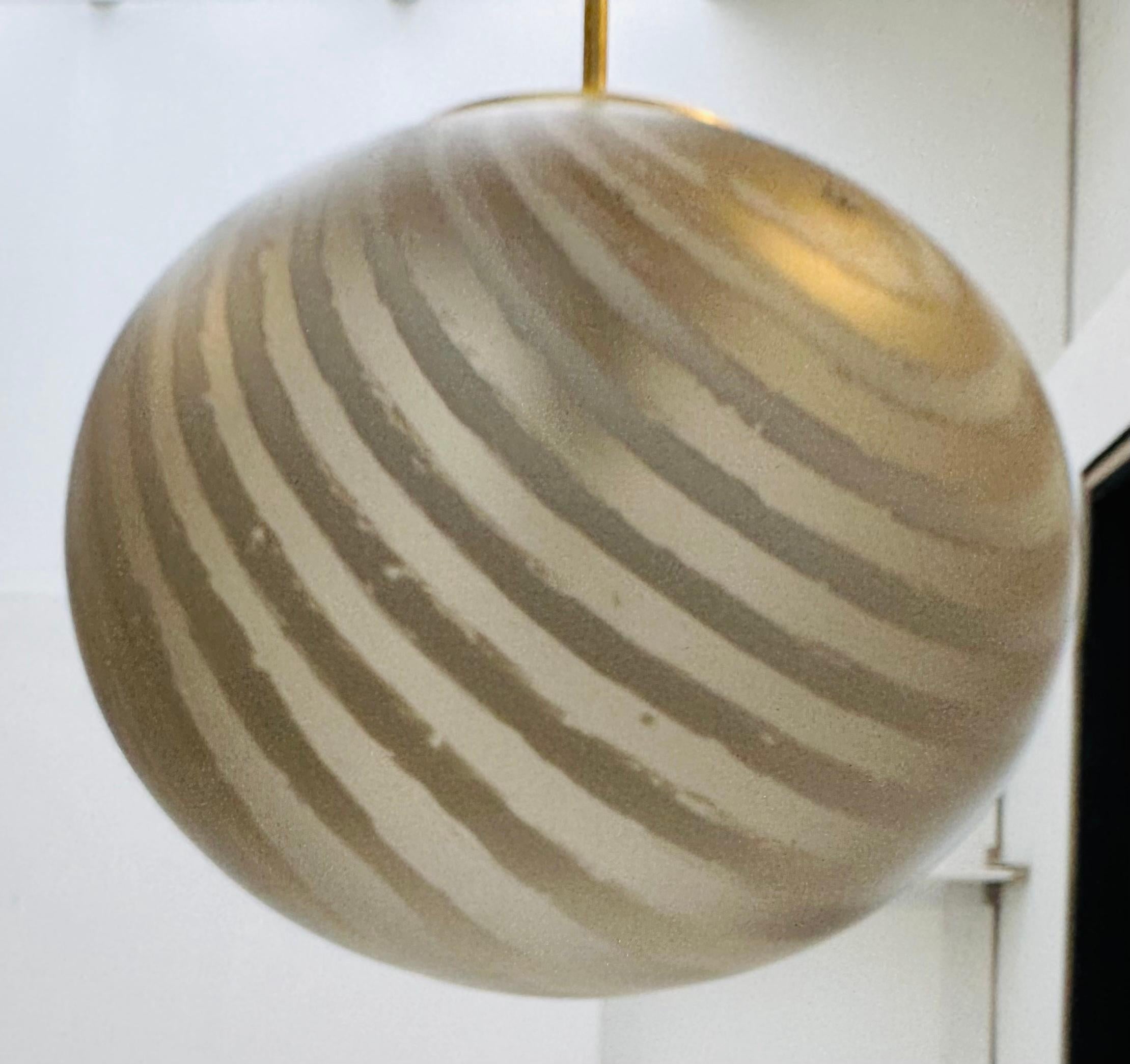 1970s German Peill & Putzler Gold Tinted Striped Satin Glass Hanging Light For Sale 8