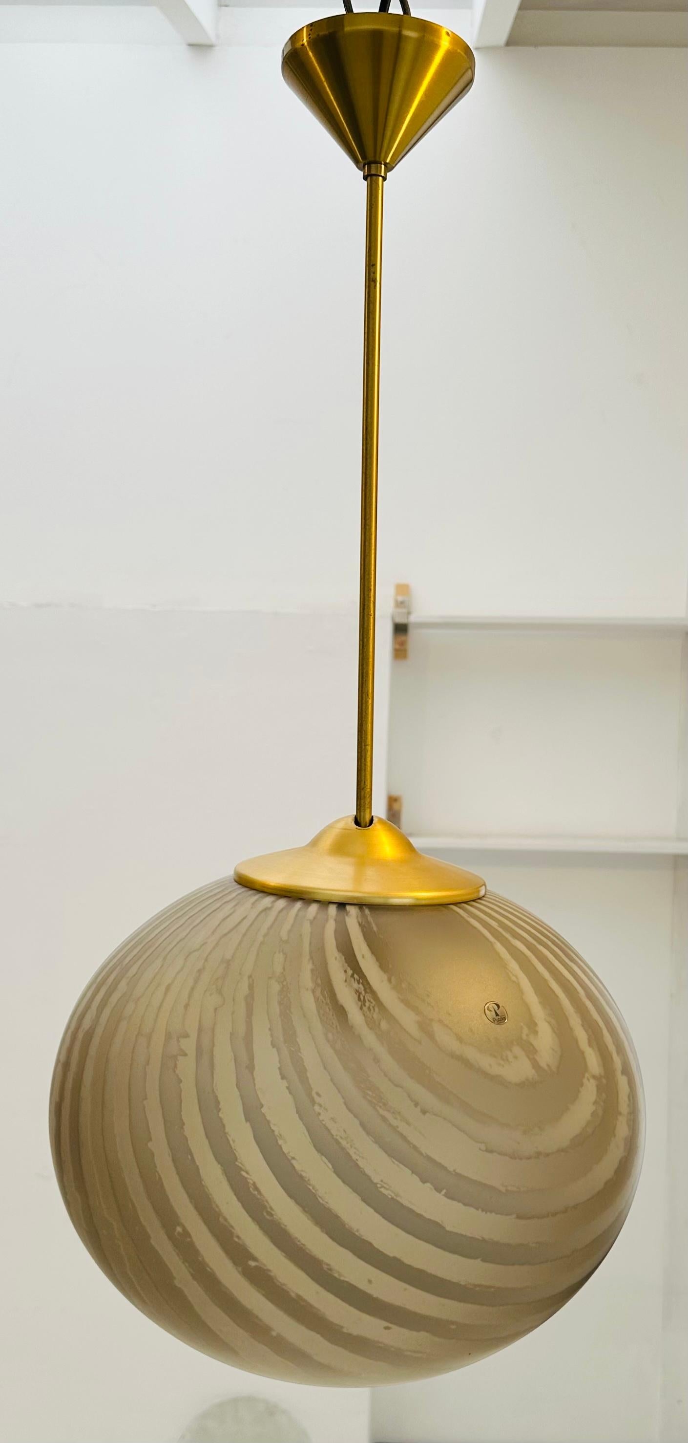 1970s German Peill & Putzler Gold Tinted Striped Satin Glass Hanging Light For Sale 9