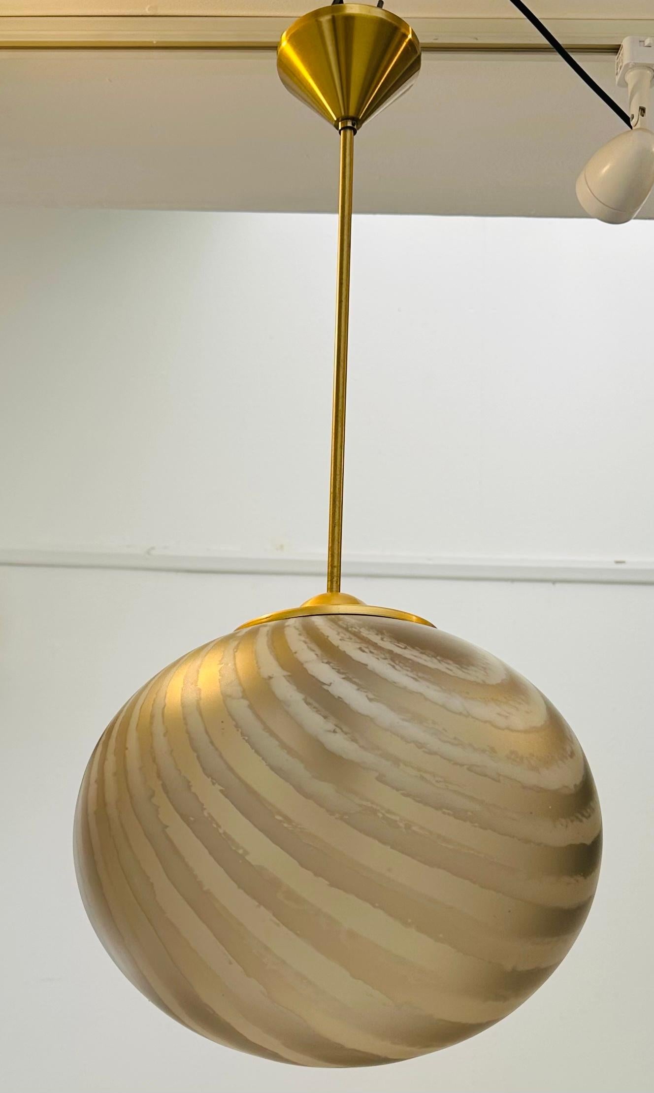 1970s German Peill & Putzler Gold Tinted Striped Satin Glass Hanging Light For Sale 10
