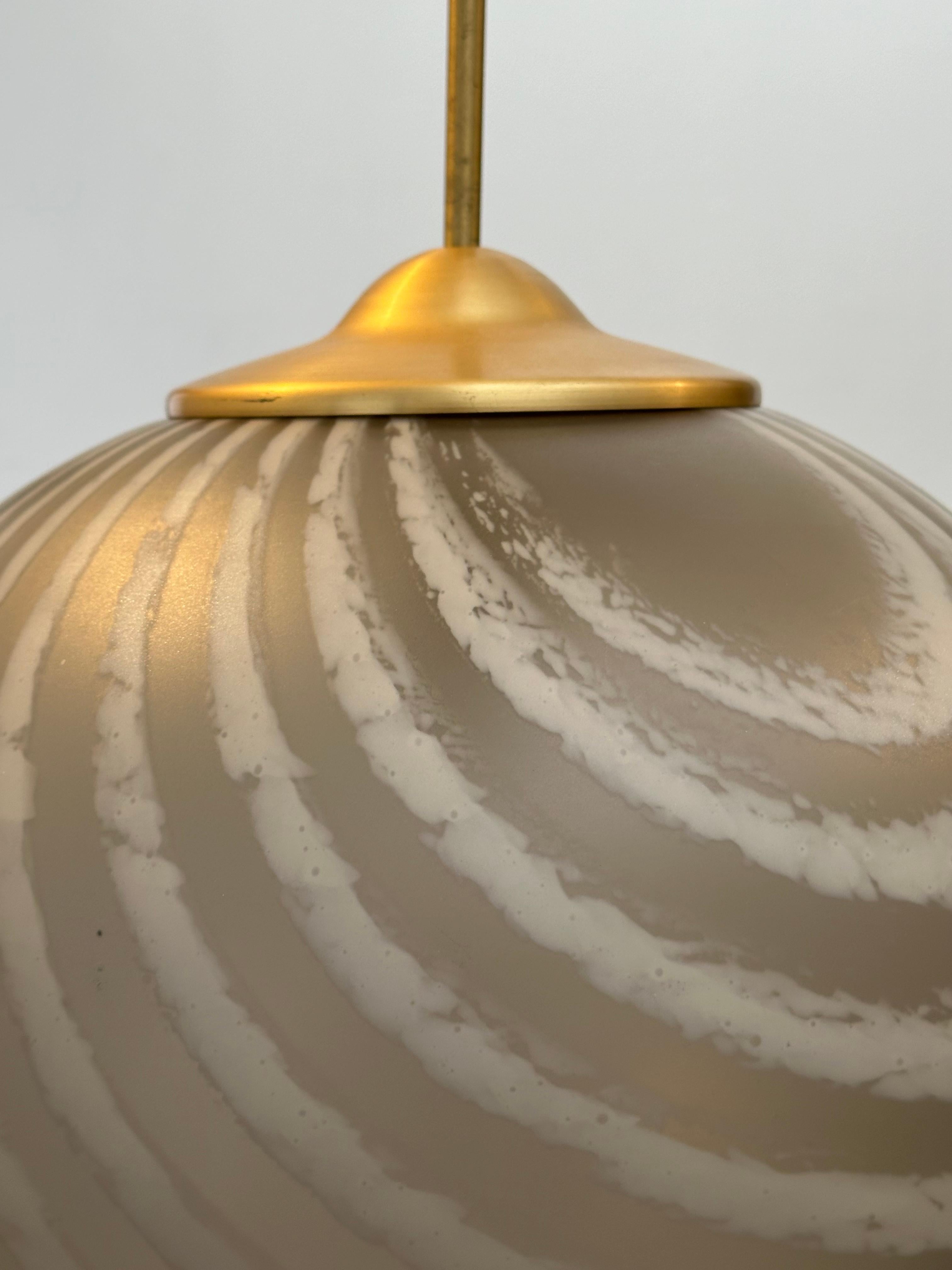 1970s German Peill & Putzler Gold Tinted Striped Satin Glass Hanging Light For Sale 11