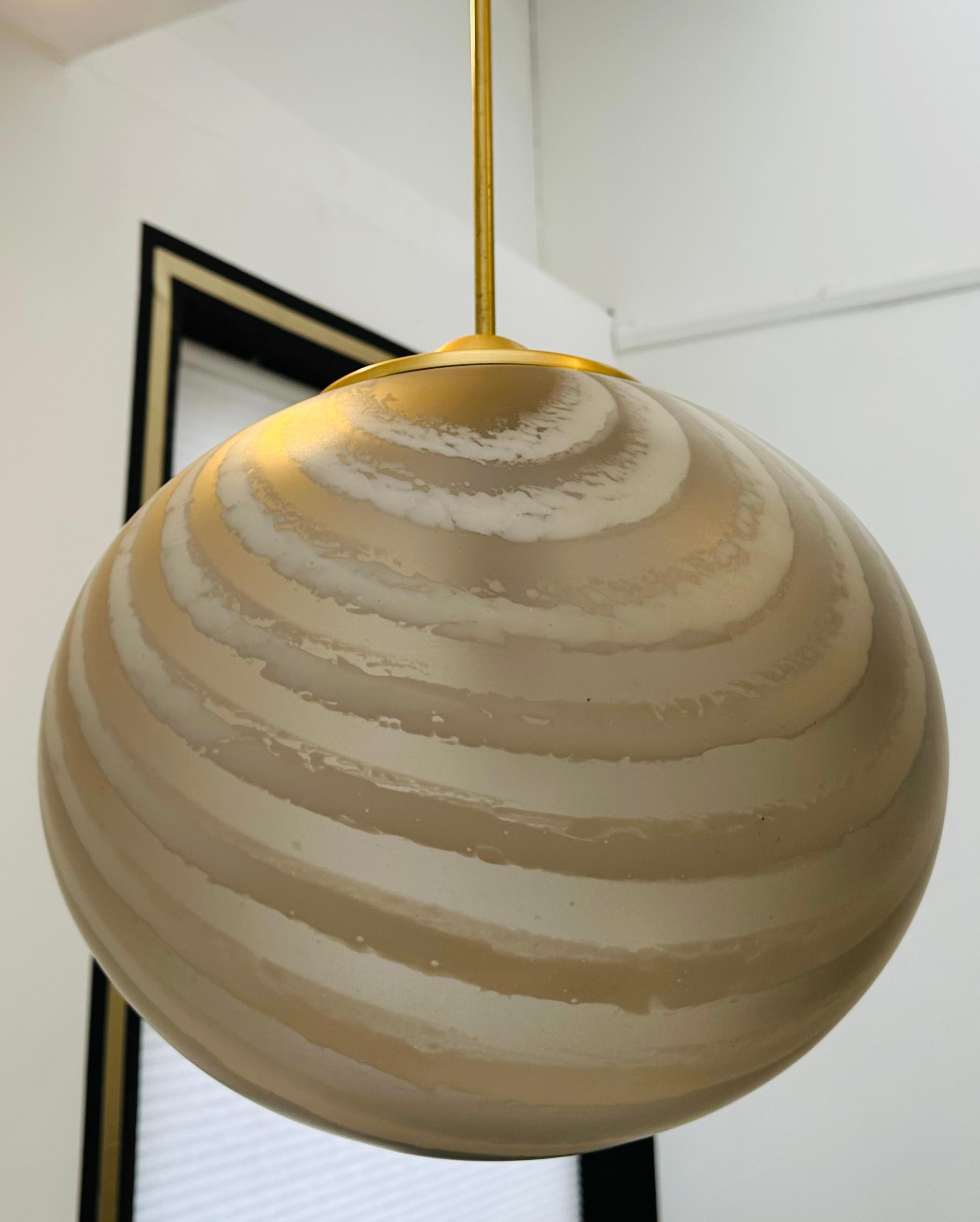 1970s German Peill & Putzler Gold Tinted Striped Satin Glass Hanging Light For Sale 13