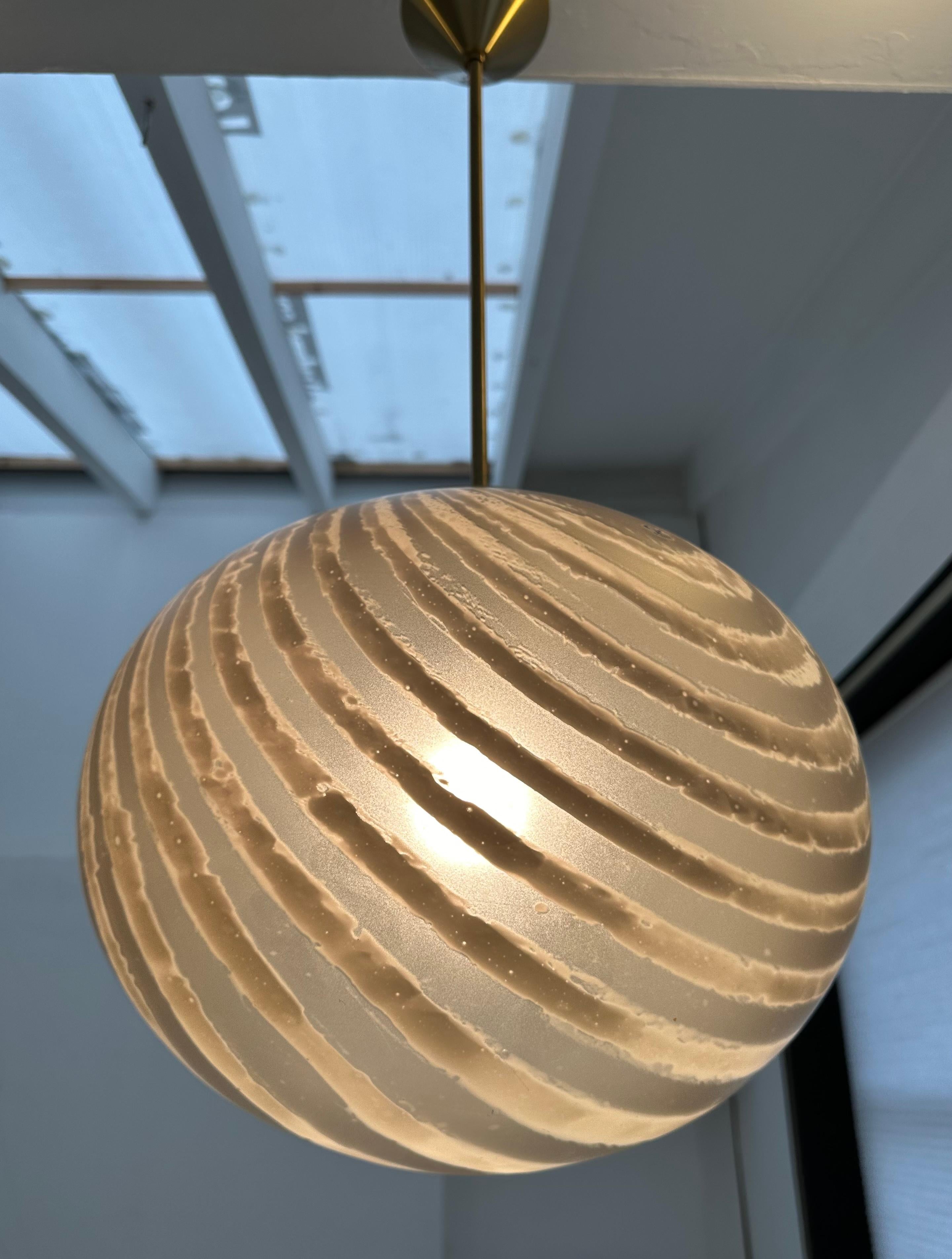 20th Century 1970s German Peill & Putzler Gold Tinted Striped Satin Glass Hanging Light For Sale