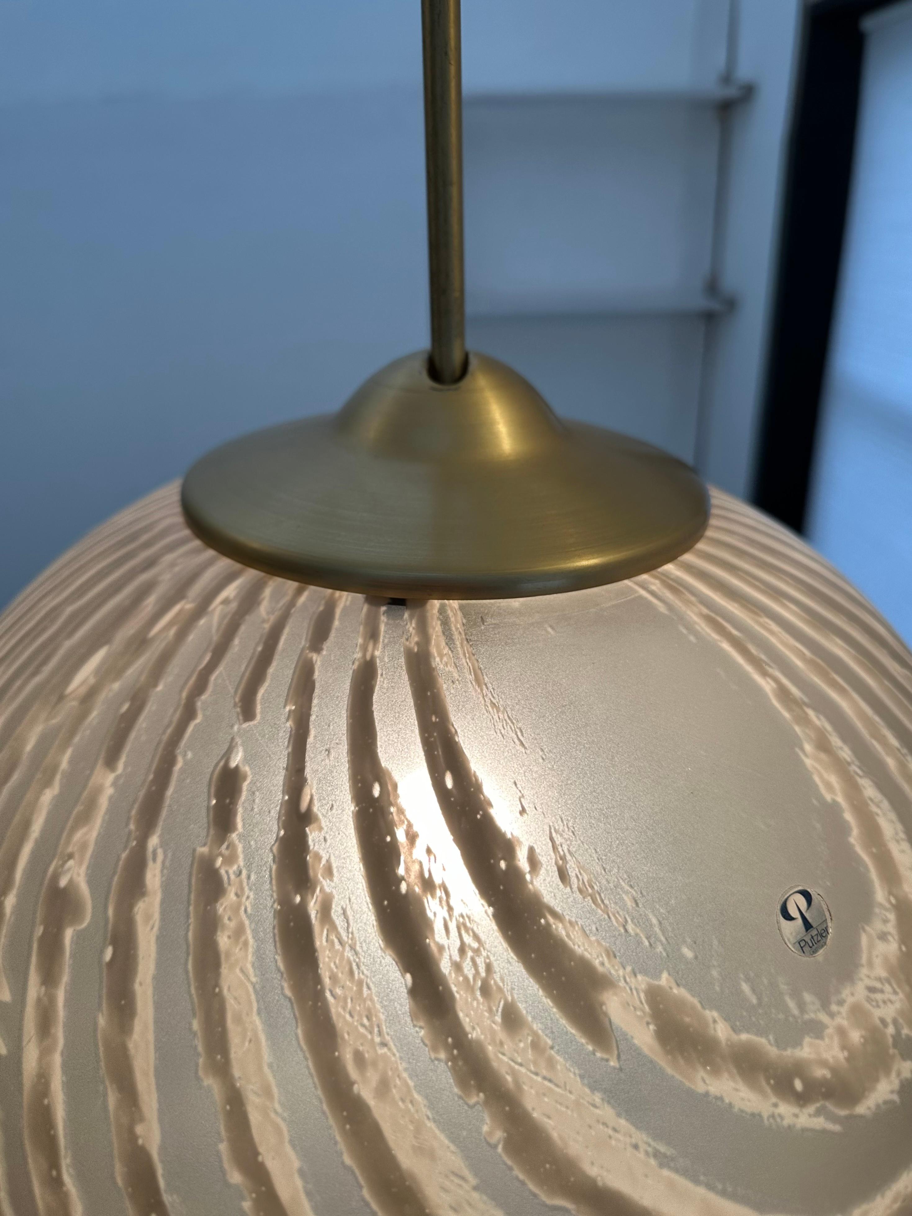 1970s German Peill & Putzler Gold Tinted Striped Satin Glass Hanging Light For Sale 2