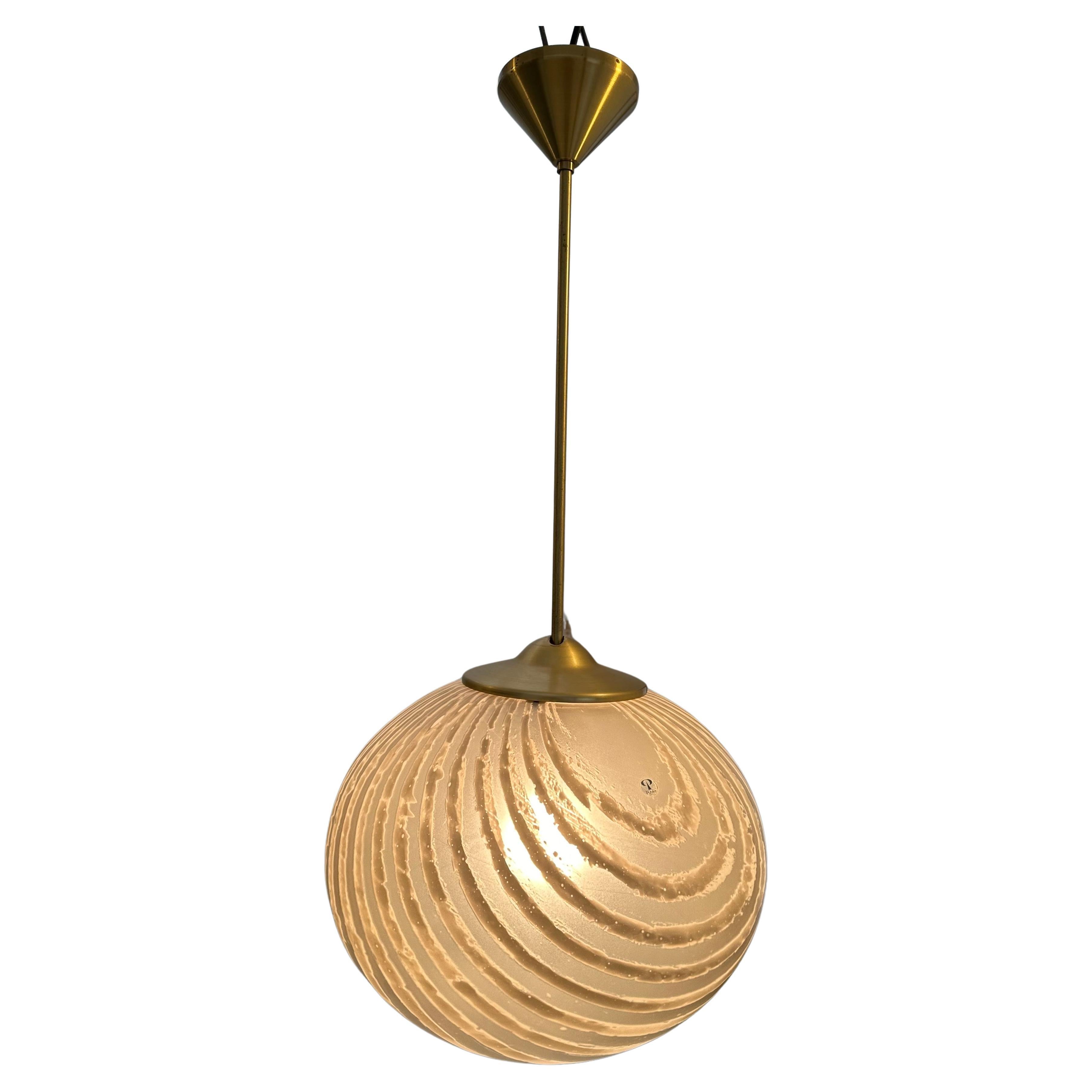 1970s German Peill & Putzler Gold Tinted Striped Satin Glass Hanging Light For Sale